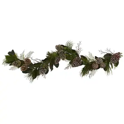 Front. BreeBe - 6' Pine Cone and Pine Garland - Green & Brown.