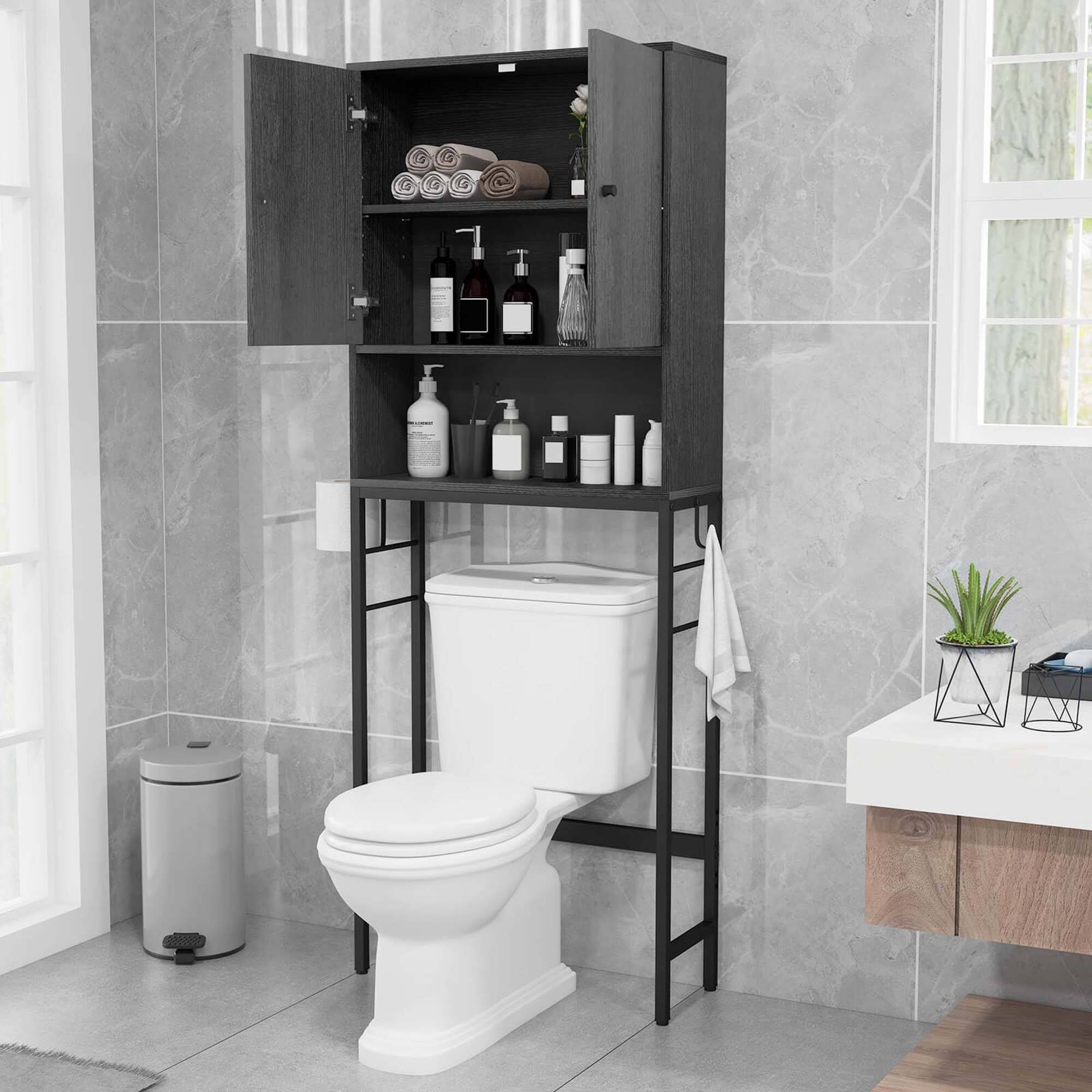 Alt View 1. Costway - Costway Over The Toilet Storage Cabinet Free Standing Toilet Rack with Adjustable Shelf - Black.