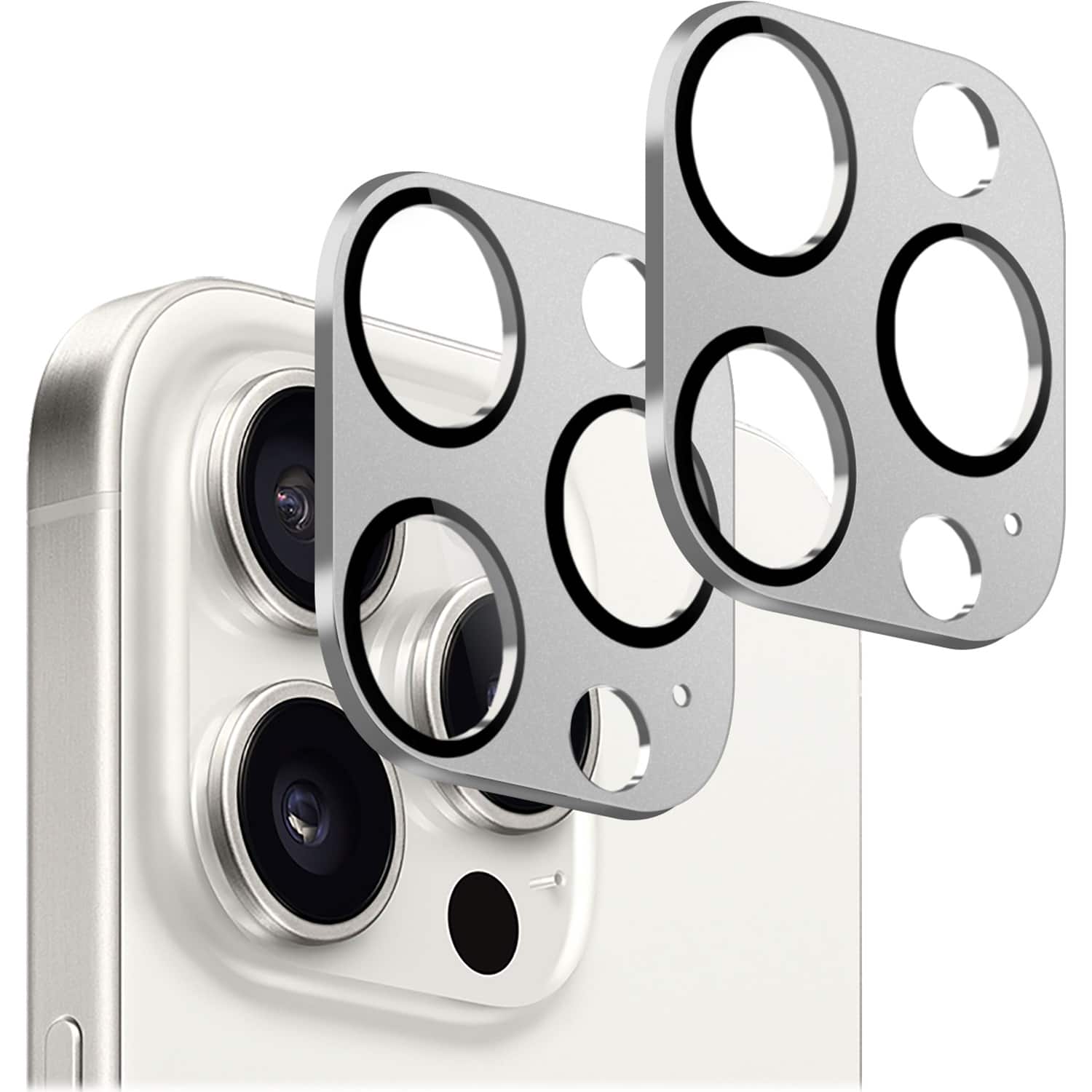 Angle. SaharaCase - ZeroDamage Camera Lens Protector for Apple iPhone 15 Pro and iPhone 15 Pro Max (2-Pack) - Silver.