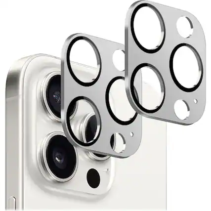 Angle. SaharaCase - ZeroDamage Camera Lens Protector for Apple iPhone 15 Pro and iPhone 15 Pro Max (2-Pack) - Silver.