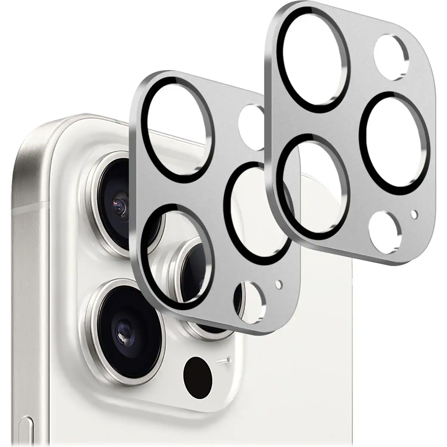 Angle. SaharaCase - ZeroDamage Camera Lens Protector for Apple iPhone 15 Pro and iPhone 15 Pro Max (2-Pack) - Silver.