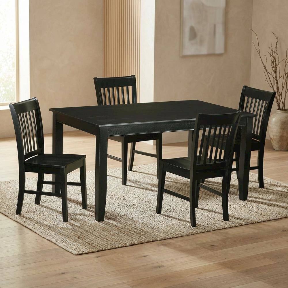 Alt View 1. FurniFact - Solid Wood Dining Table & Chairs 5-Piece Set for Kitchen/Dining - Black.