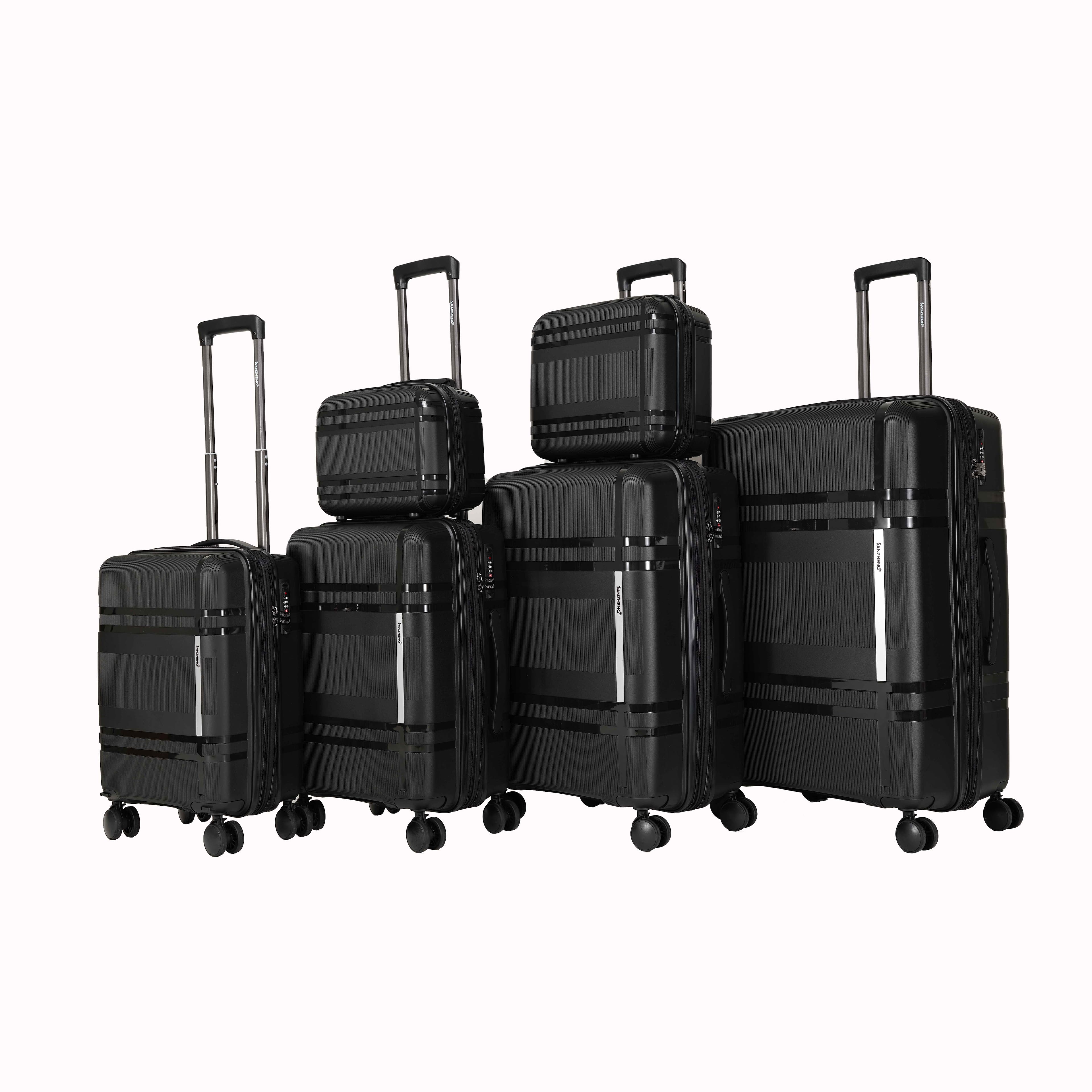 APRILSOUL - Expandable Hard Shell Luggage Set with Rotating Wheels suitable for carry on - Black