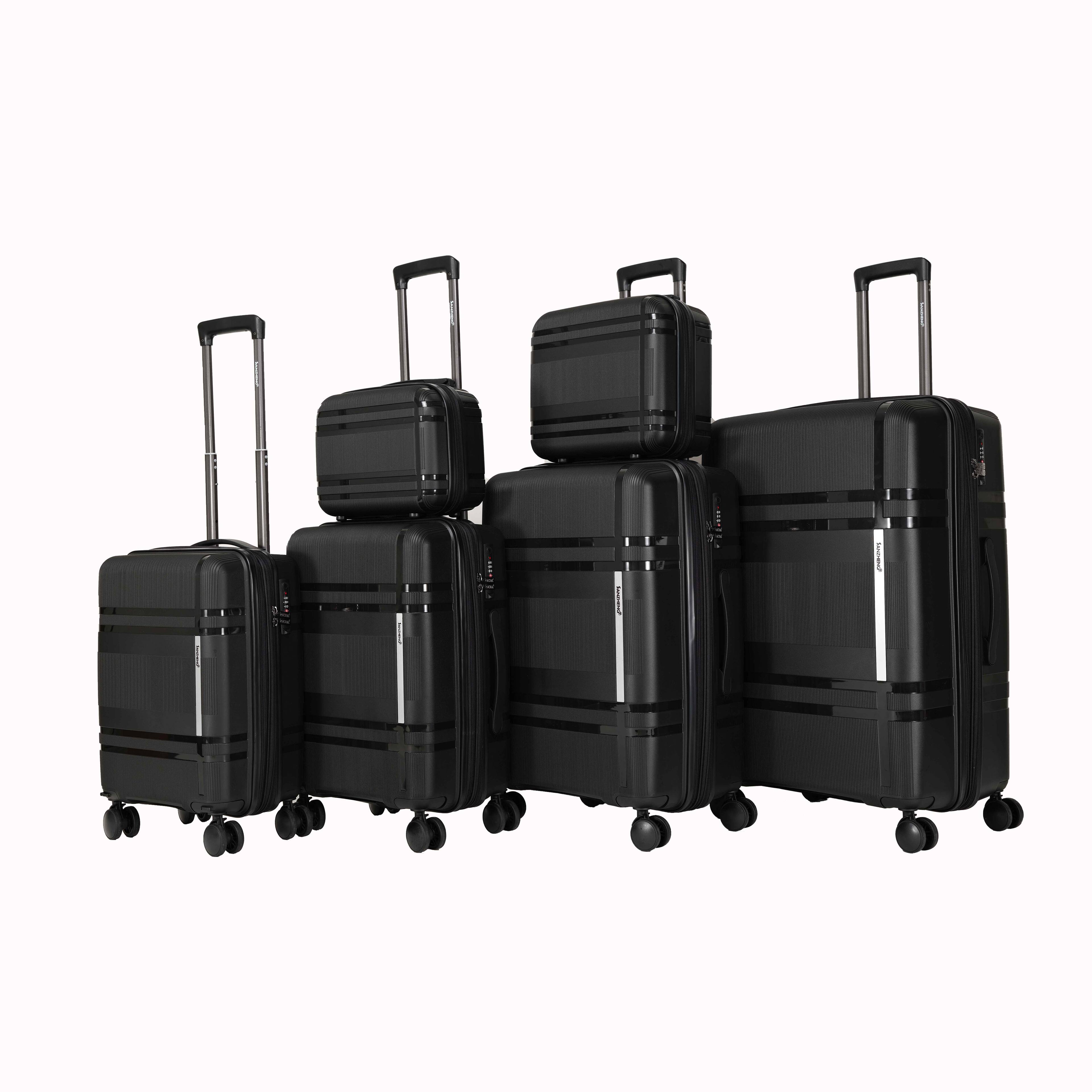 APRILSOUL - Expandable Hard Shell Luggage Set with Rotating Wheels suitable for carry on - Black