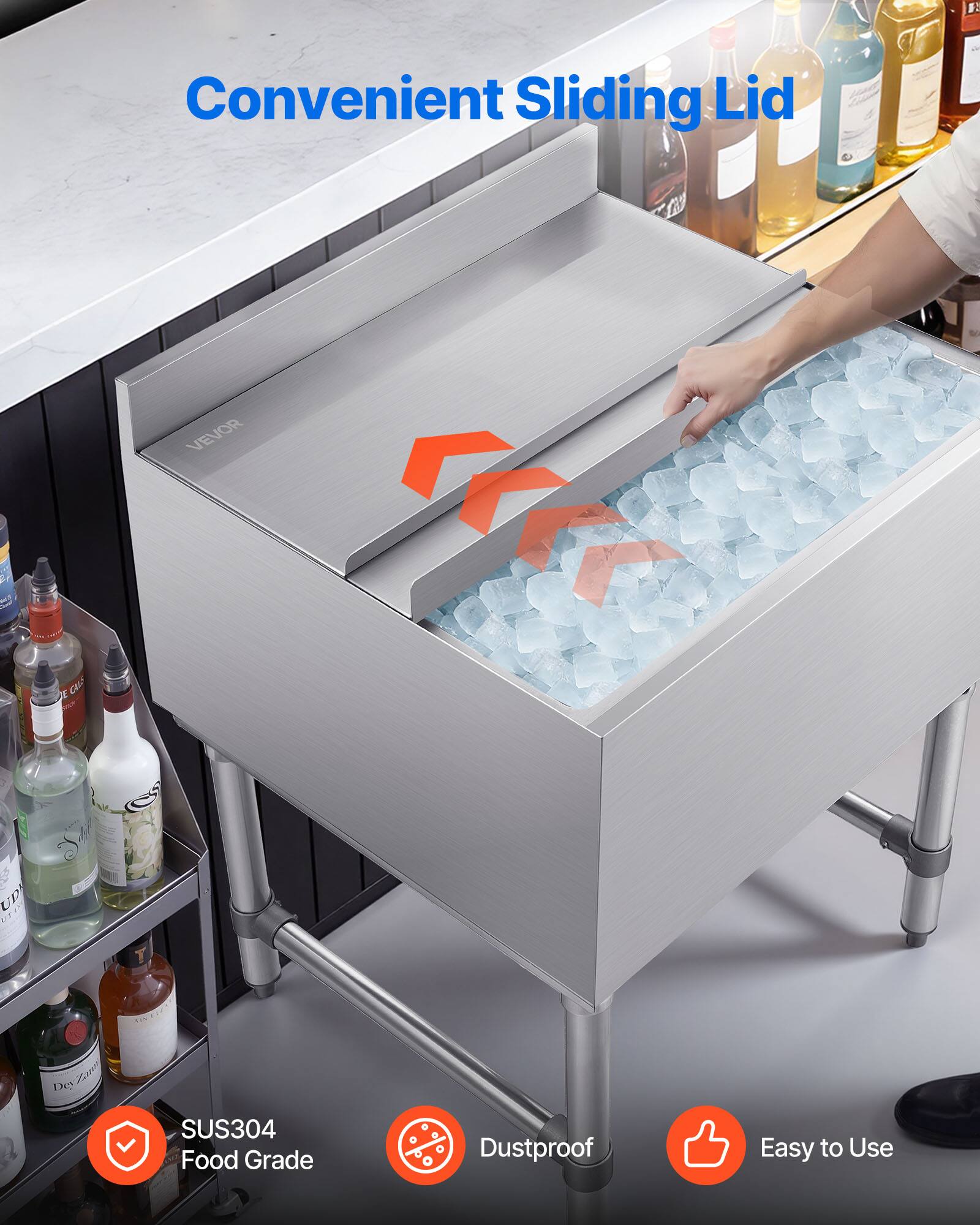 Convenient Sliding Lid

VEVOR

SUS304 Food Grade

Dustproof

Easy to Use