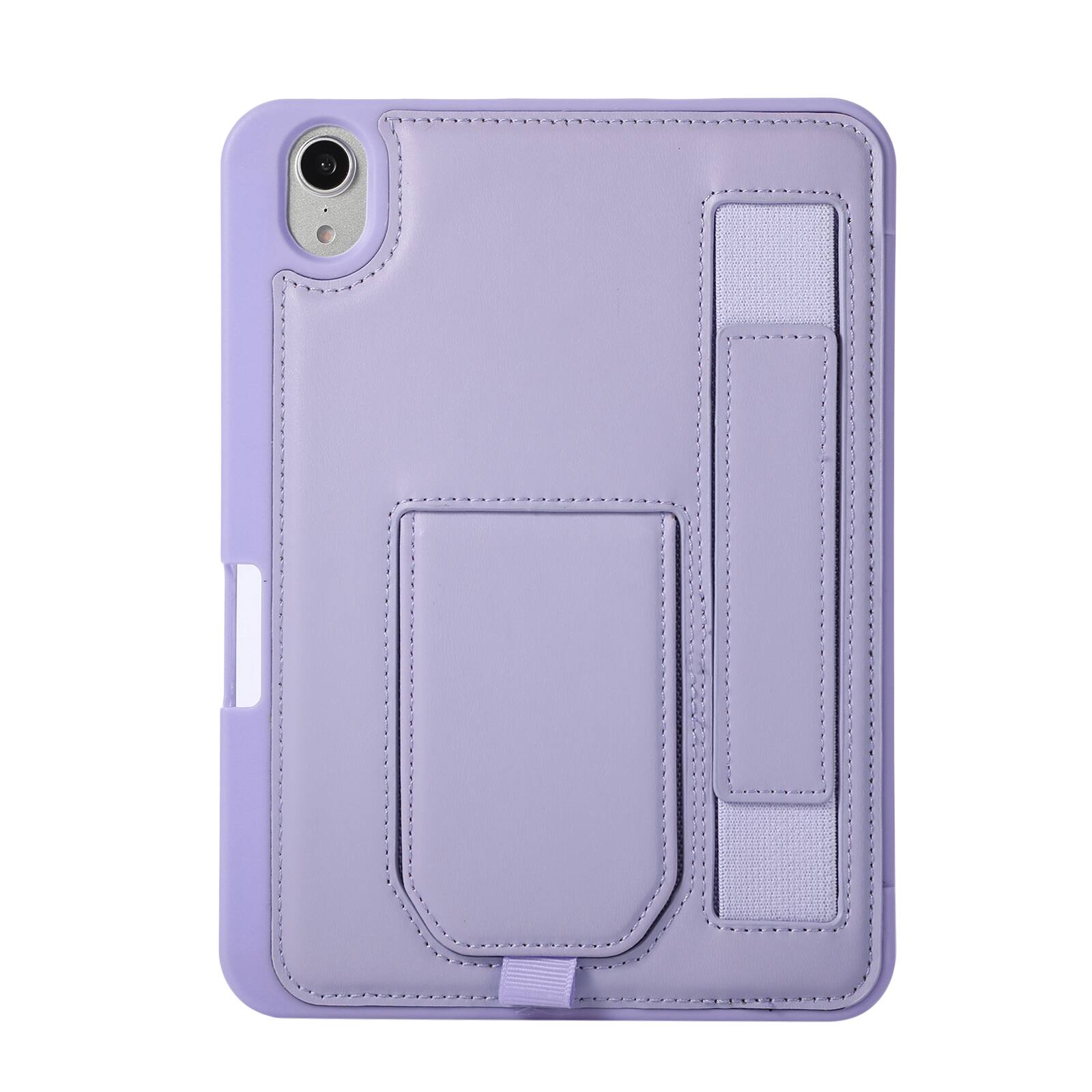 Alt View 3. Dteck - Shockproof Case for Apple iPad mini (A17 Pro) 2024 with Hand Strap and Foldable Stand, PU Leather TPU Protective Cover - Purple.