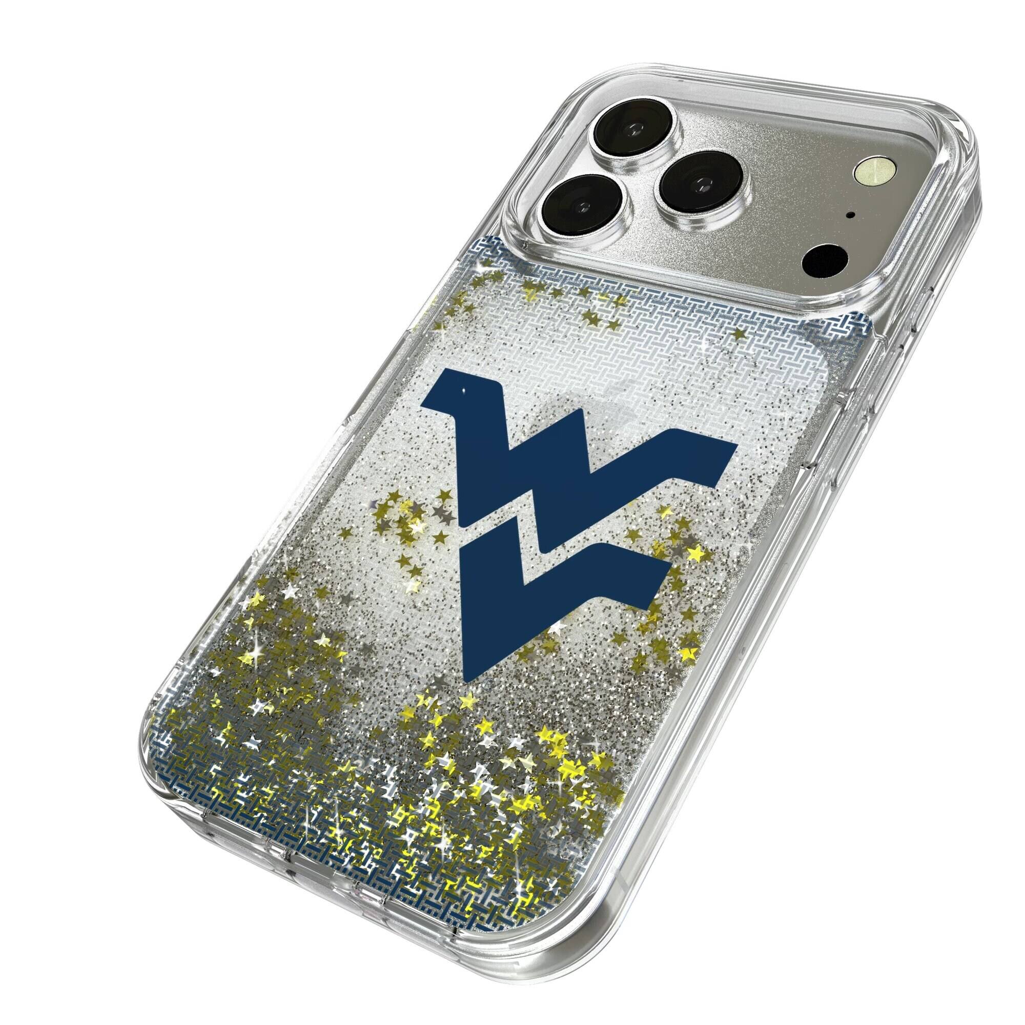 Alt View 1. Keyscaper - West Virginia Mountaineers Linen Logo iPhone Glitter Case - 16 - Multicolor.