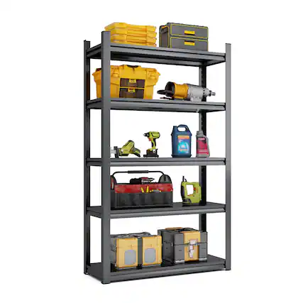 Front. Boyel Living - 5-Tier Heavy Duty Metal Garage Shelving, 2000LBS Capacity Storage Shelves, 47.2"W x 23.6"D x 72"H, Black - Black.