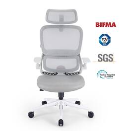 SIHOO - B100 Se Office Chair, Desk Chair with Cotton Seat, Dual-Back , 2D Adjustable Headrest & Flip Link Armrest, 300lbs - Light Gray