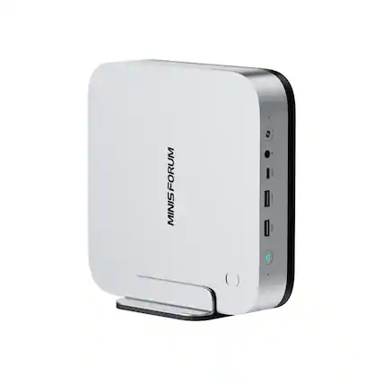 Front. Minisforum - AI X1 Pro-470 Mini PC, 32GB RAM + 1TB SSD, AMD Ryzen AI 9 HX 470, AMD Radeon 890M, DP 2.0, OCuLink, Copilot AI - Silver.