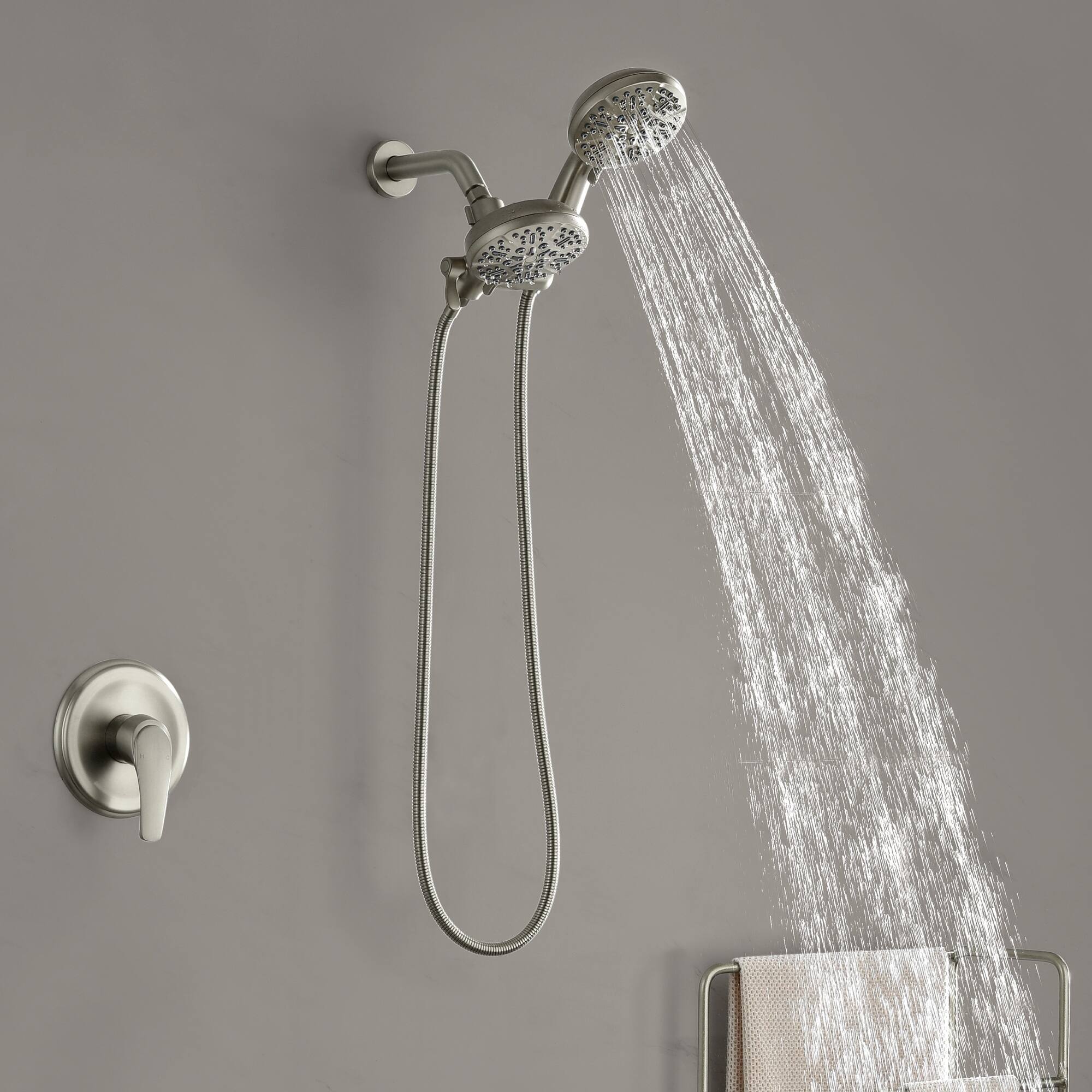 Alt View 1. Boyel Living - Brushed Nickel Shower Set Brass SUS304 1-Function Valve 7-Function Dual Sprayers 60-Inch Steel Hose cUPC - Brushed Nickel.
