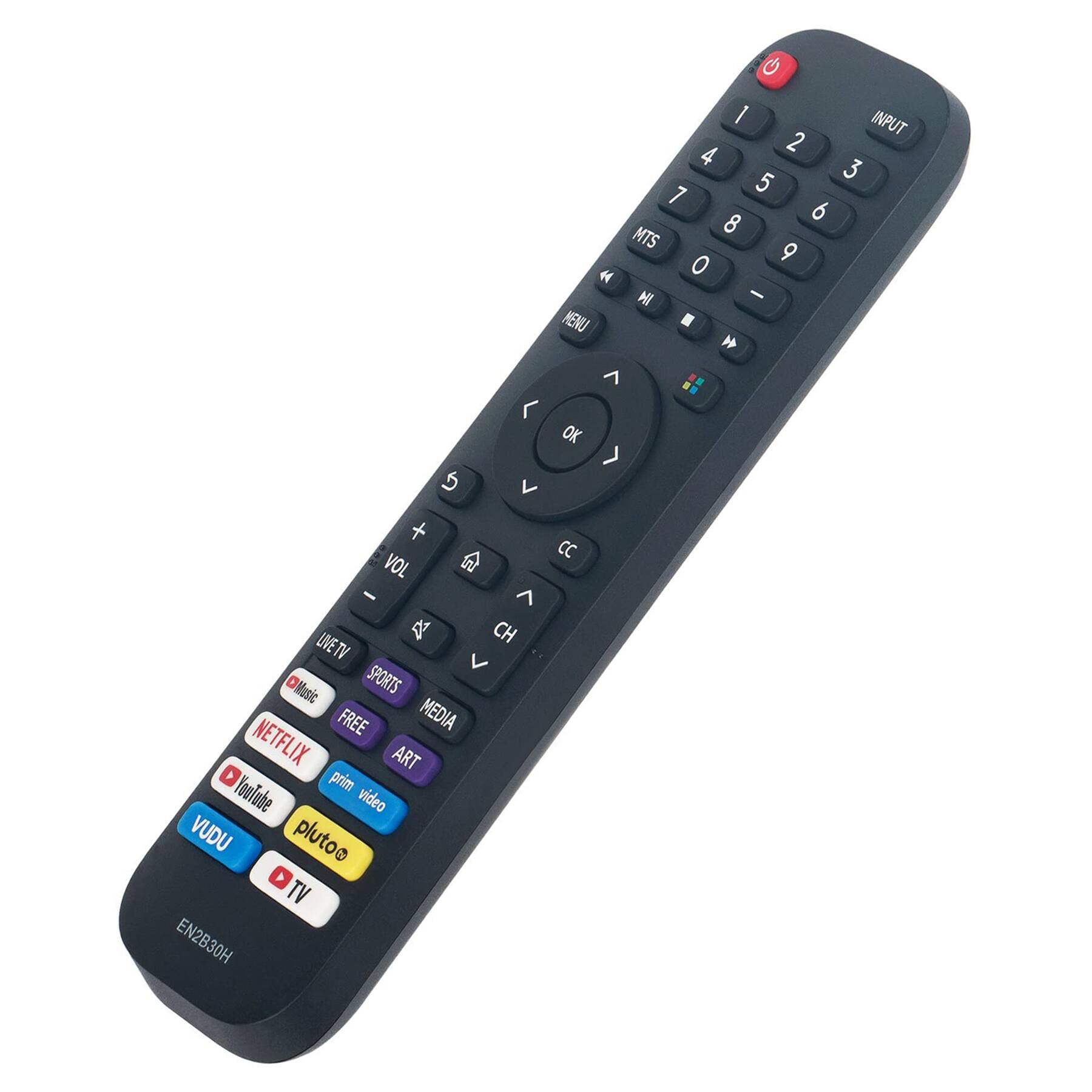 INPUT 1 2 3 4 5 6 7 8 9 0 MTS MI MENU VOL + - CH LIVETV SPORTS FREE MEDIA NETFLIX ART YouTube prim video VUDU pluto TV CC OK EN2B30H