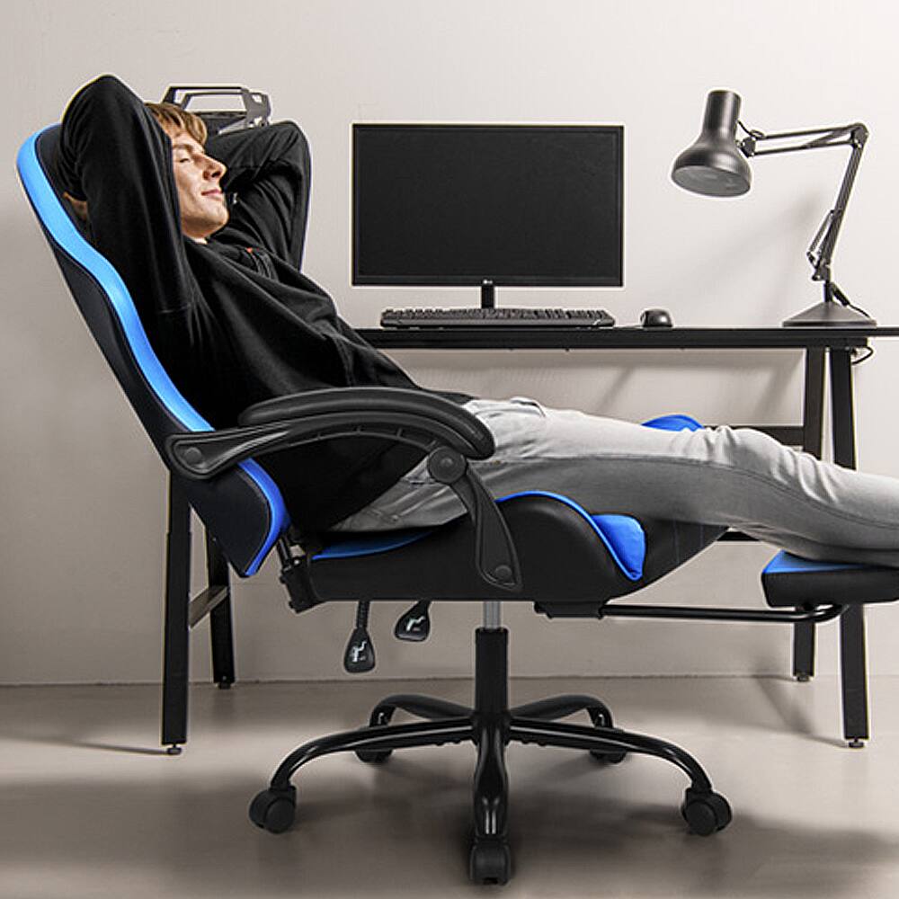 Alt View 2. Neo Chair - Gaming Chair with Footrest, High Back Ergonomic Office Computer Desk Chair, Lumbar Support, PU Leather Recliner - Blue.