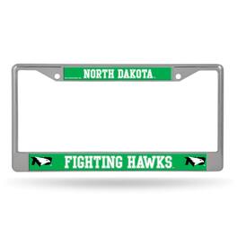 Rico Industries - North Dakota Fighting Hawks - 12" x 6" Standard Size - Chrome Metal License Plate Frame - Multi