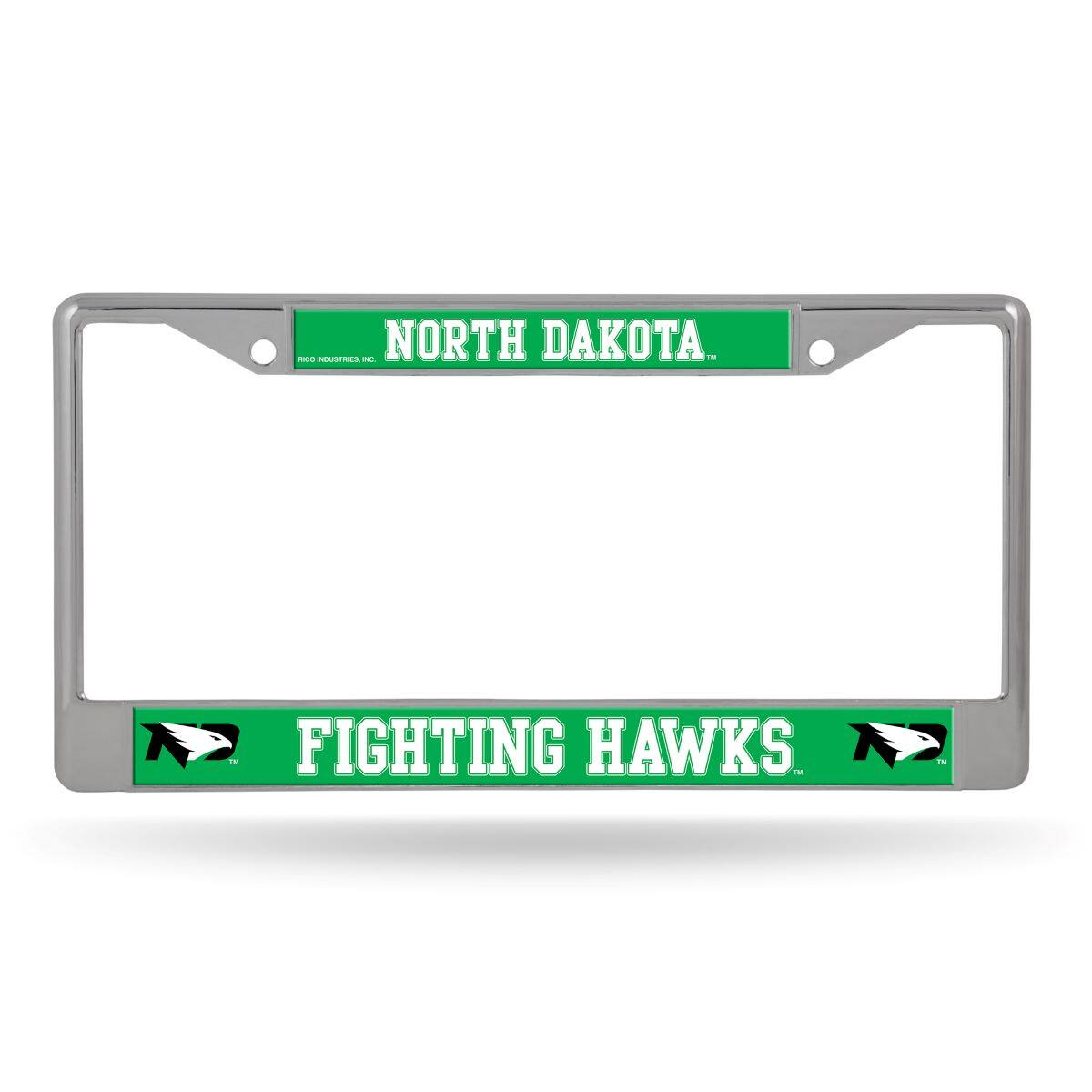 North Dakota Fighting Hawks - 12" x 6" Standard Size - Chrome Metal License Plate Frame