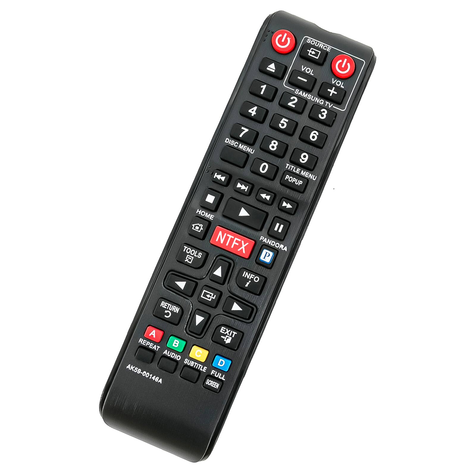 SOURCE VOL - VOL 1 S + 2 SAMSUNG TV 4 3 5 7 6 DISC 8 MENU 9 0 TITLE H4 POPUP MENU D HOME I TOOLS NTFX PANDORA Q P INFO i 45 RETURN  A EXIT REPEAT B  AUDIO C SUBTITLE D AK59-00146A SCREEN FULL