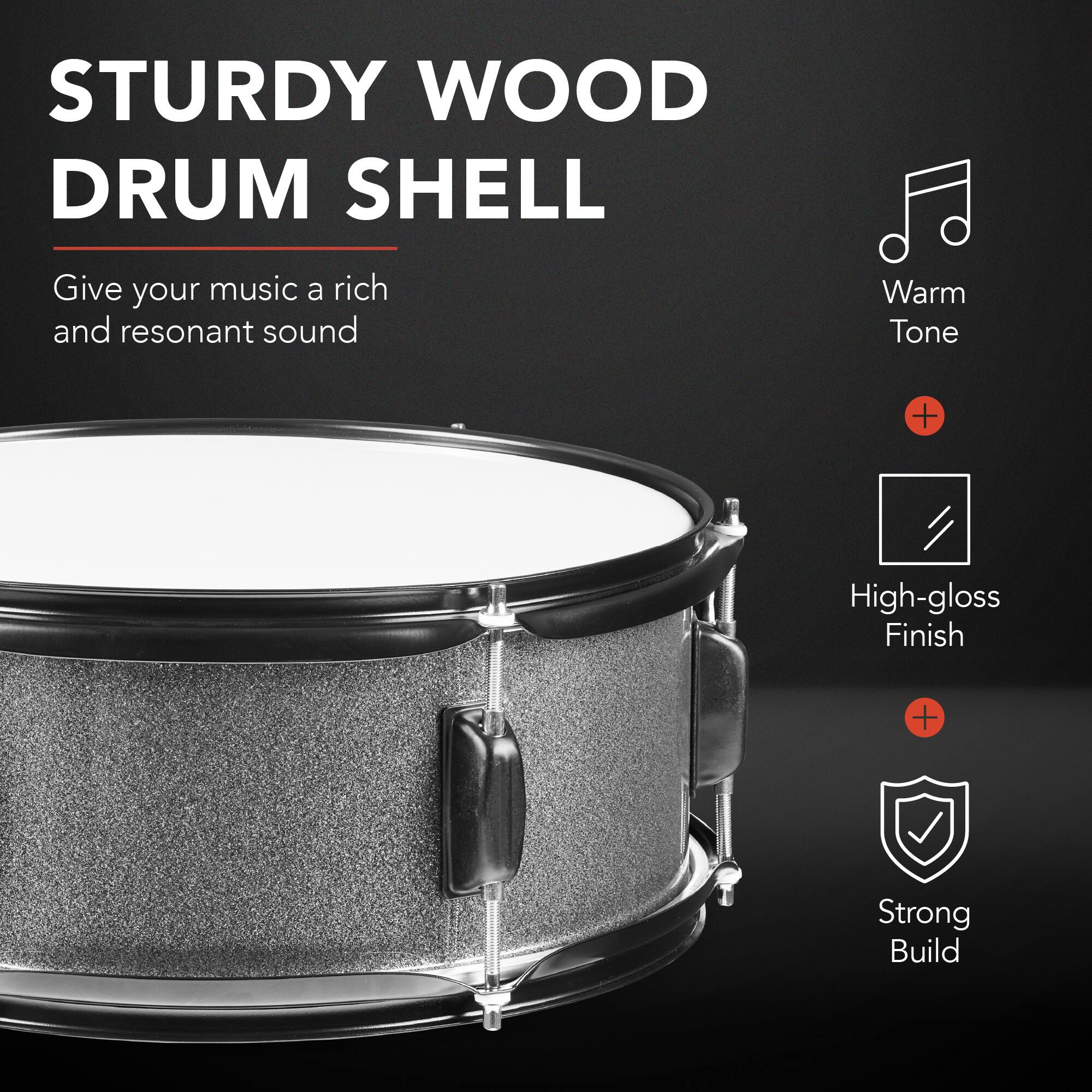 STURDY WOOD DRUM SHELL

Give your music a rich and resonant sound

Warm Tone + High-gloss Finish + Strong Build
