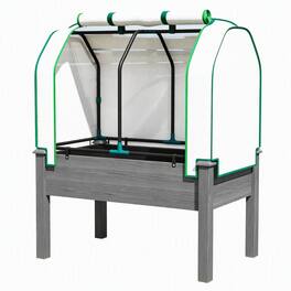 RYHNUYNE - Raised Garden Bed Planter Box with Legs, Fir Wood and Steel Frame, PE Roll-Up Cover, Breathable Fabric - Dark Gray
