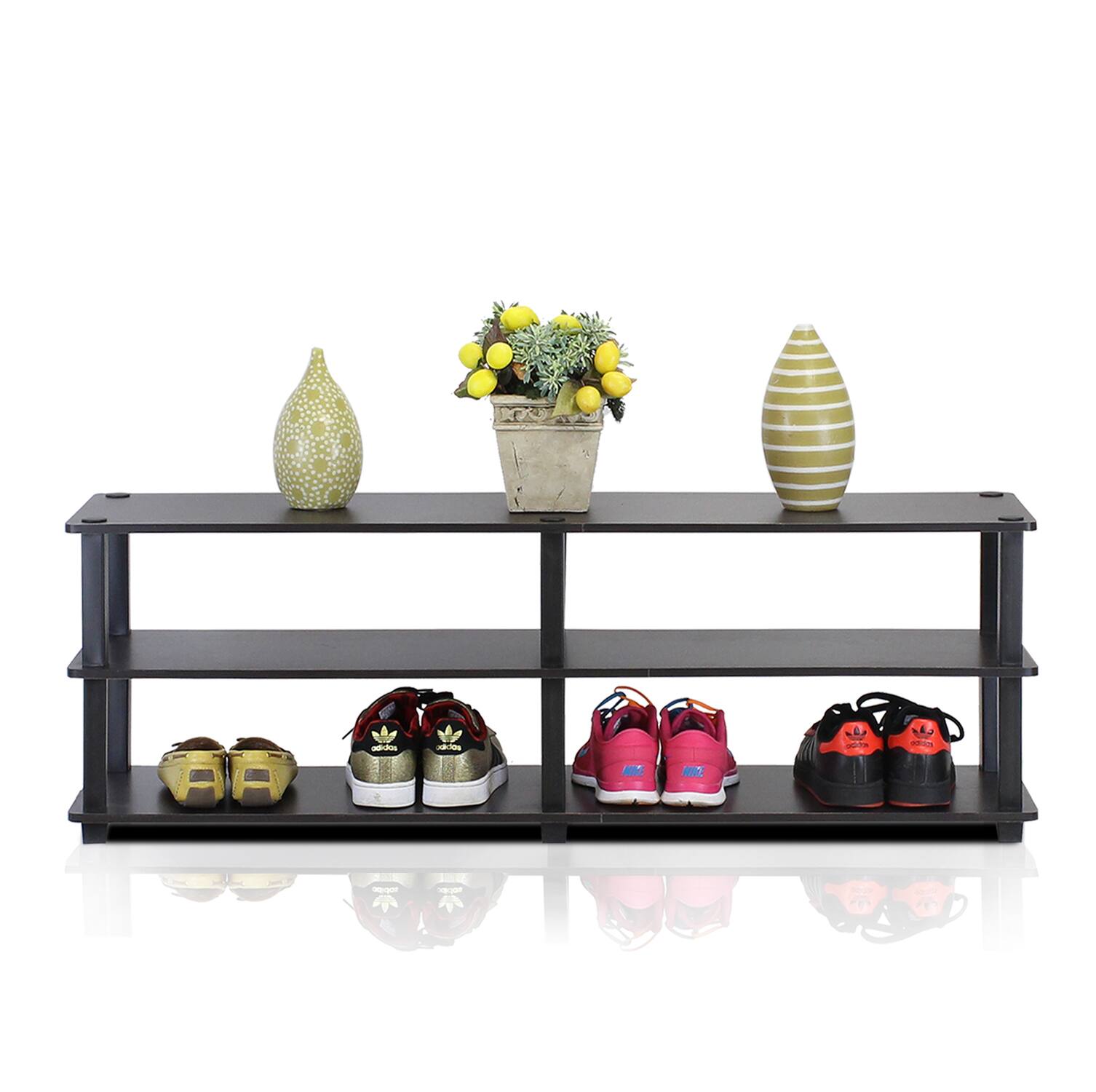 Alt View 3. Furinno - Turn-S-Tube No Tools 3-Tier Wide Shoe Storage Rack - Espresso/Black.