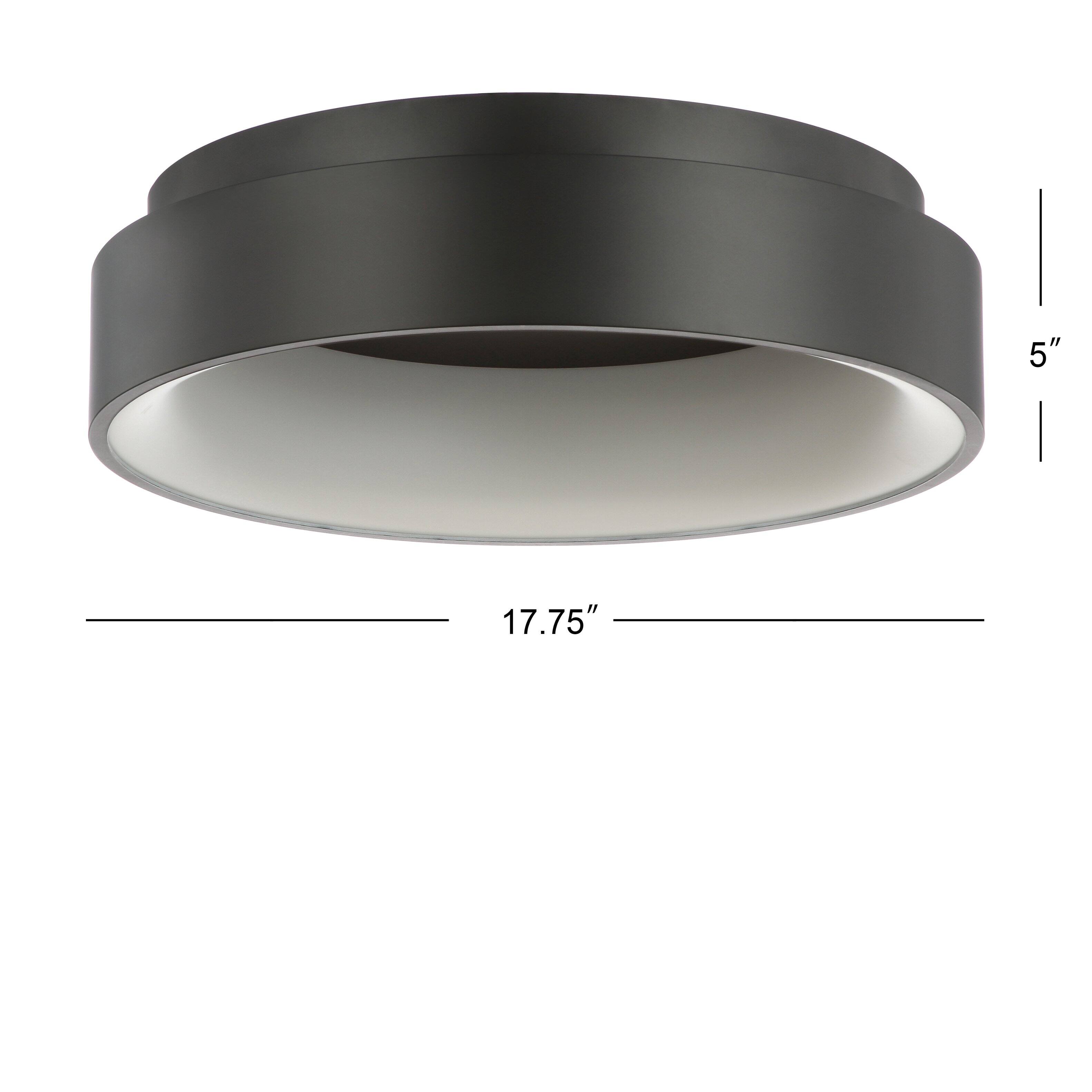 Alt View 2. Jonathan Y - Ring 17.7" Integrated LED Metal Flush Mount Ceiling Light, Black - Black.