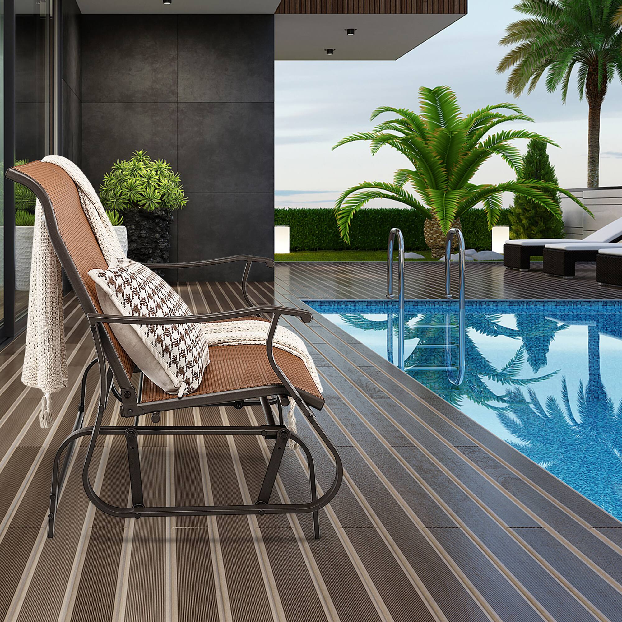 Alt View 8. Gymax - Gymax 2-Person Outdoor Glider Chair Patio Rocking Lounge Chair w/ Breathable Fabric - Brown.