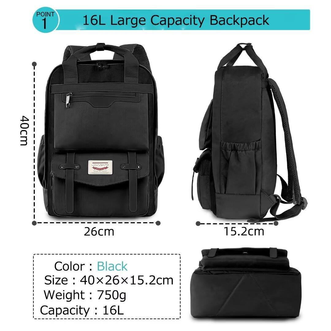 POINT 1  
16L Large Capacity Backpack  

Color: Black  
Size: 40x26x15.2cm  
Weight: 750g  
Capacity: 16L