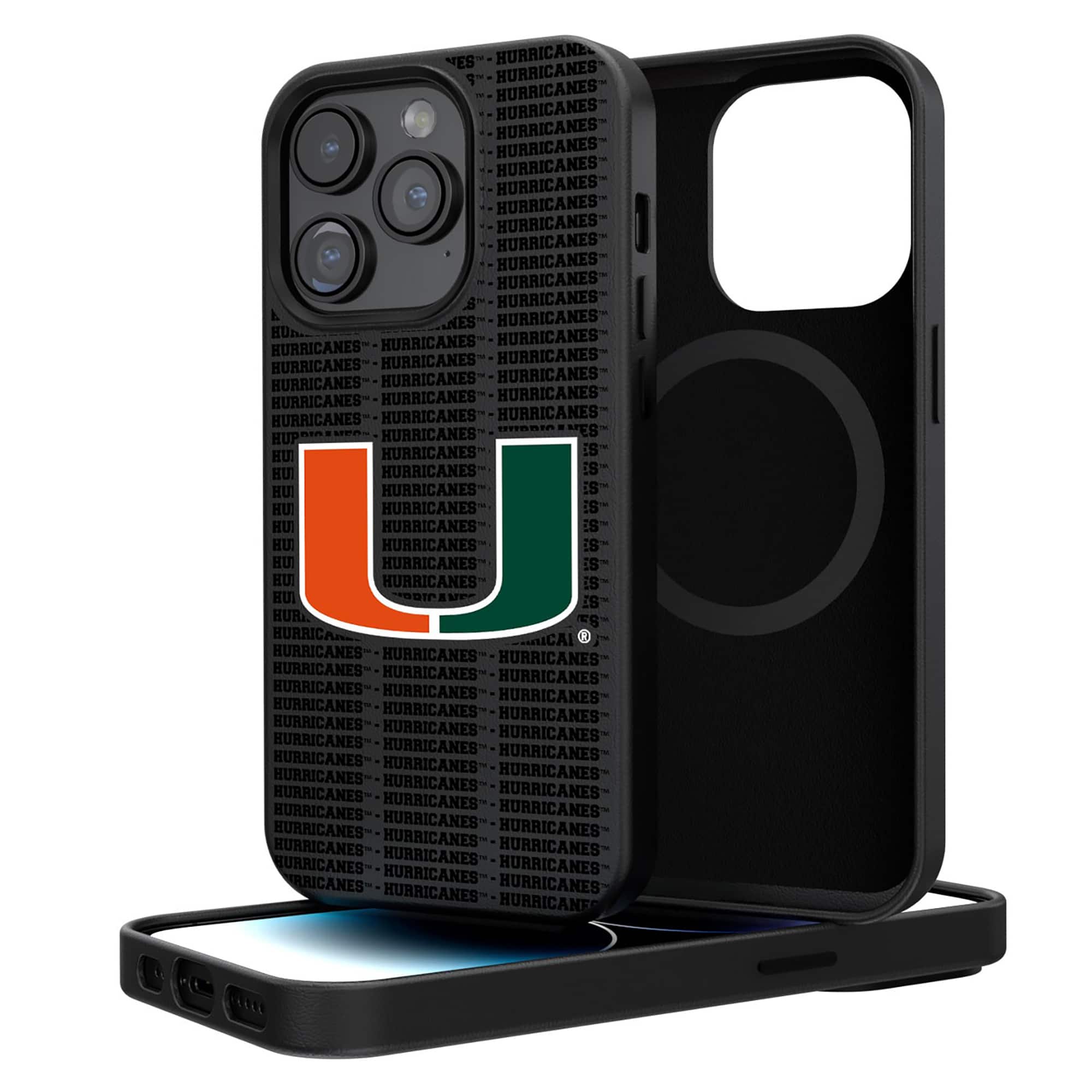 Keyscaper - NCAA - Miami Hurricanes Primary Logo iPhone Magnetic Bump Case - 15 Pro - Black