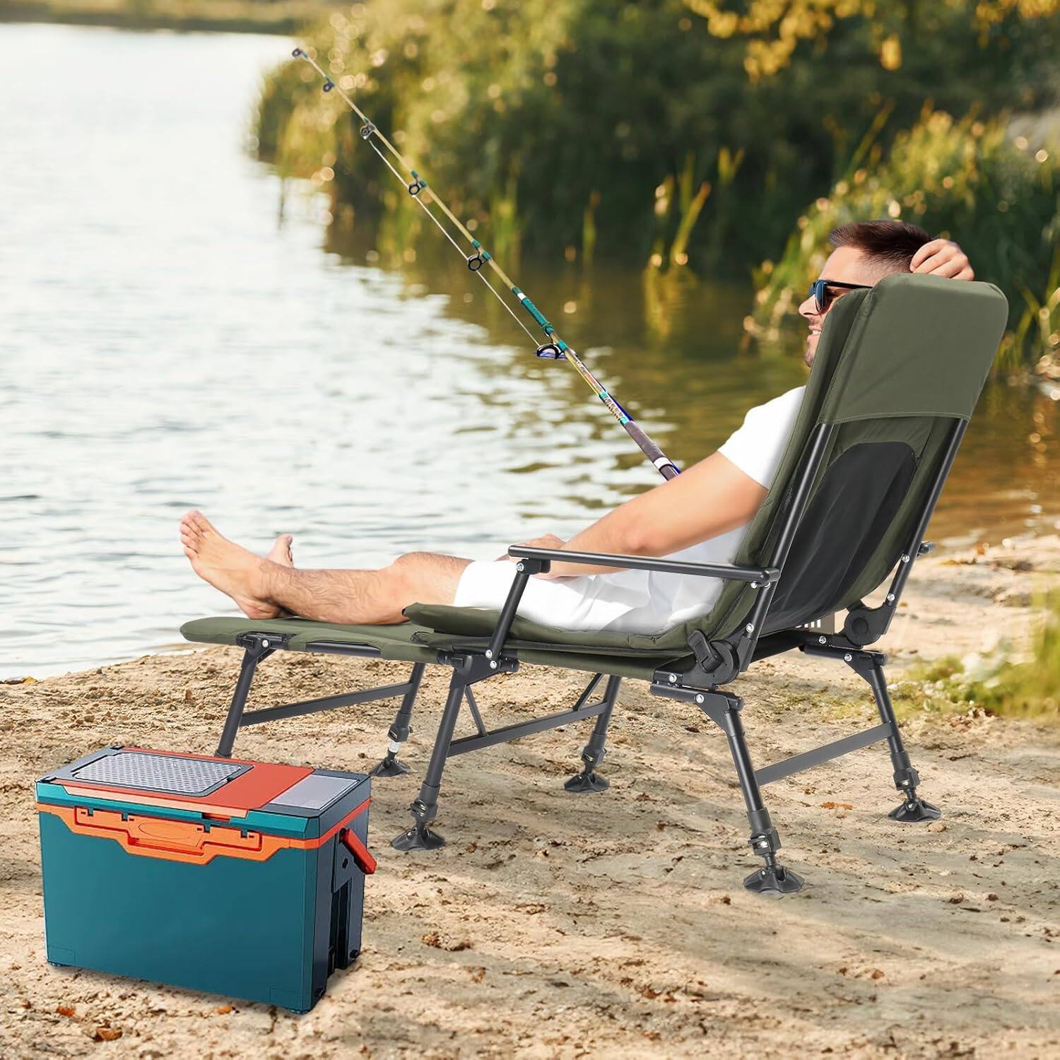 Alt View 6. Winado - Foldable Camping Fishing Beach Chair, Camping Chair with Adjustable High Back Seat Chair for Indoor Outdoor Garden Beach - Army Green & Black.