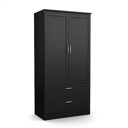 Front. Hivvago - Modern Two Door Wardrobe Armoire with Two Drawers and Hanging Rod Storage, Black - Black.
