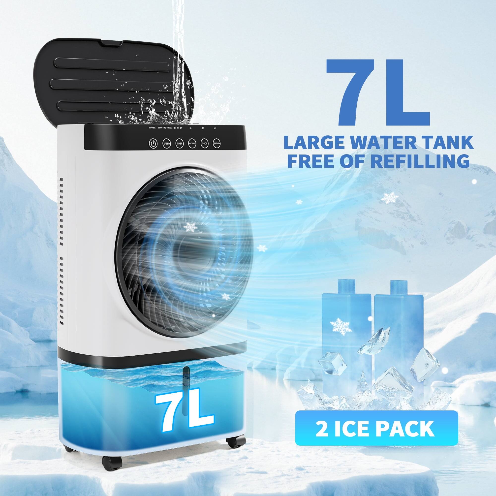 7L LARGE WATER TANK FREE OF REFILLING  
2 ICE PACK