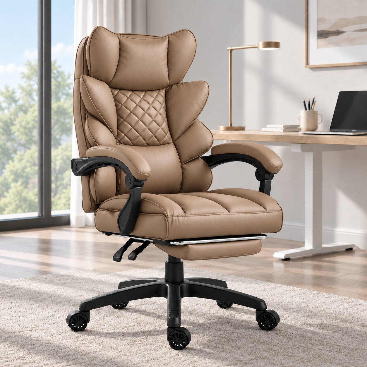 Angle. Dowinx - Dowinx Big and Tall Office Chair with Pocket Spring Cushion,High Back Computer Gaming Chairs with Adjustable Armrests - Brown.