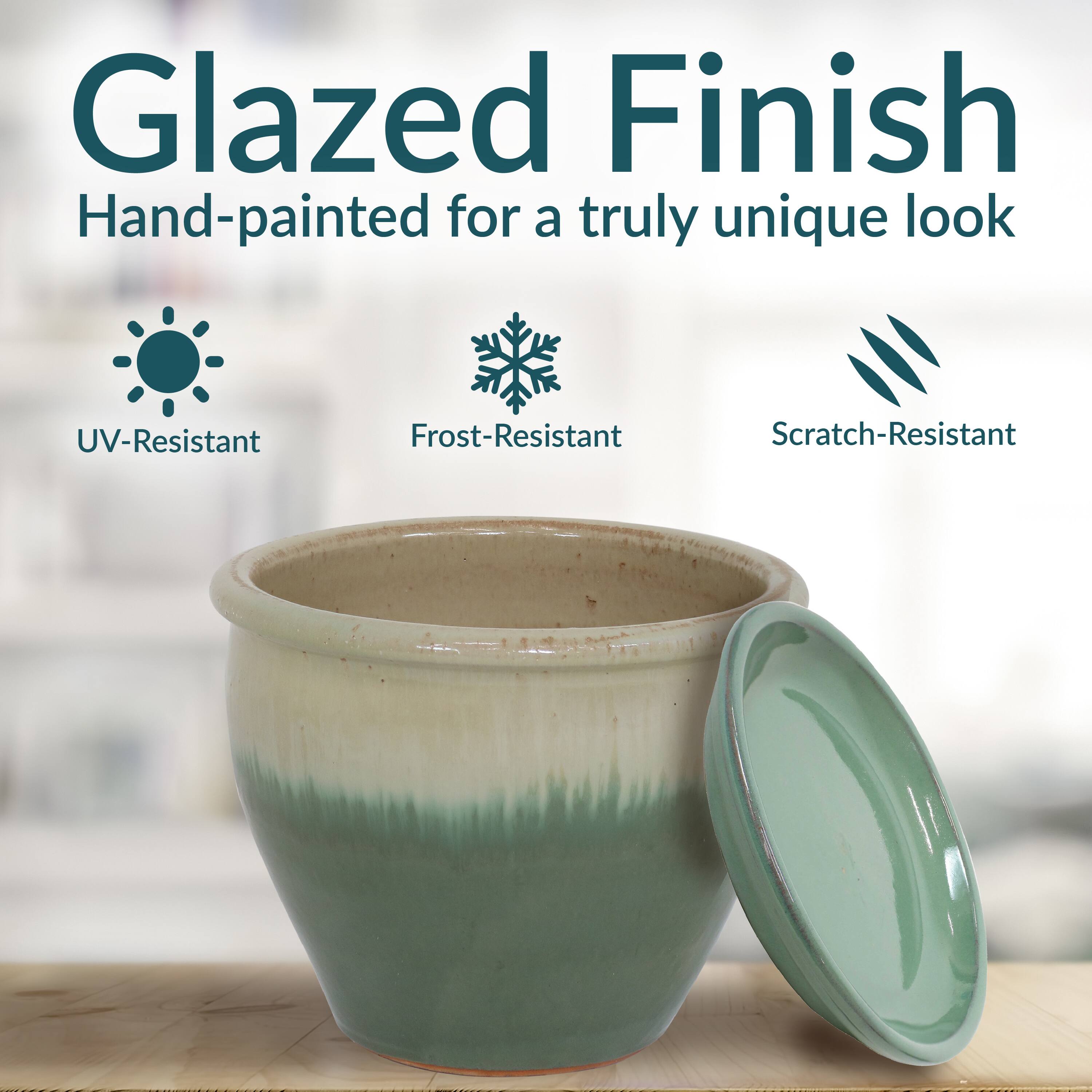 Glazed Finish  
Hand-painted for a truly unique look  

- UV-Resistant  
- Frost-Resistant  
- Scratch-Resistant