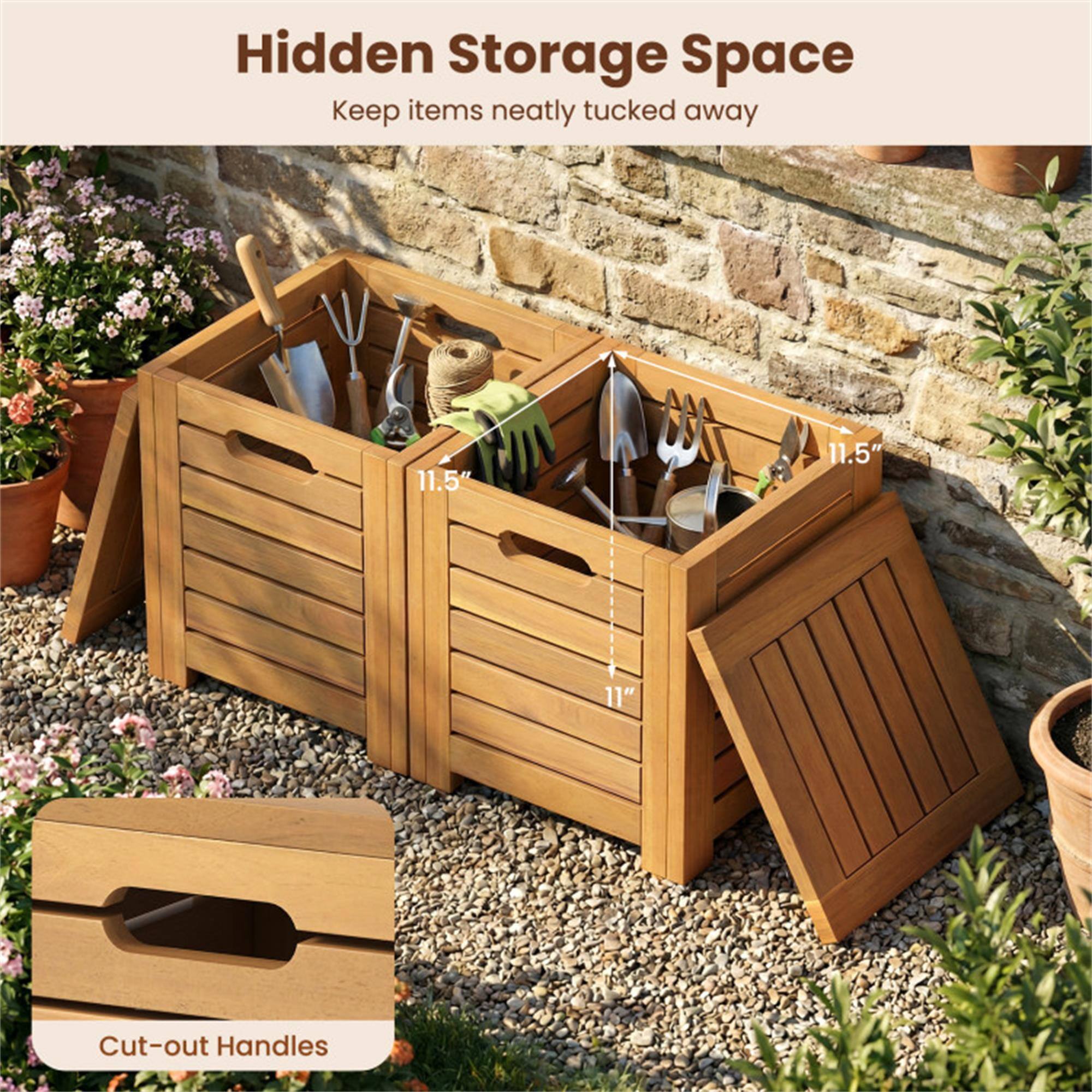 Hidden Storage Space  
Keep items neatly tucked away  

11.5" x 11.5" x 11"  

Cut-out Handles
