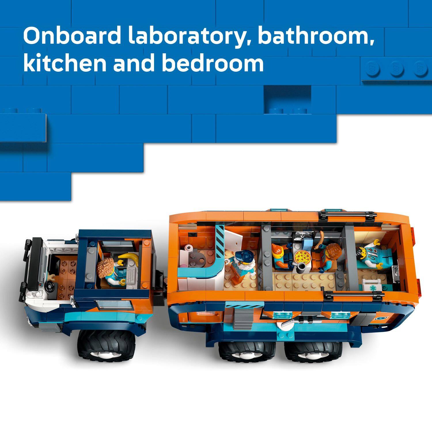Onboard laboratory, bathroom, kitchen and bedroom