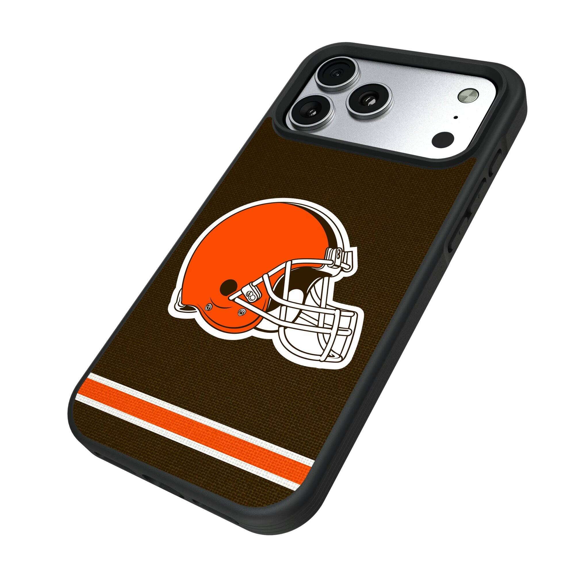 Alt View 1. Keyscaper - Cleveland Browns iPhone Stripe Design Bump Case - 14 Pro - Multicolor.