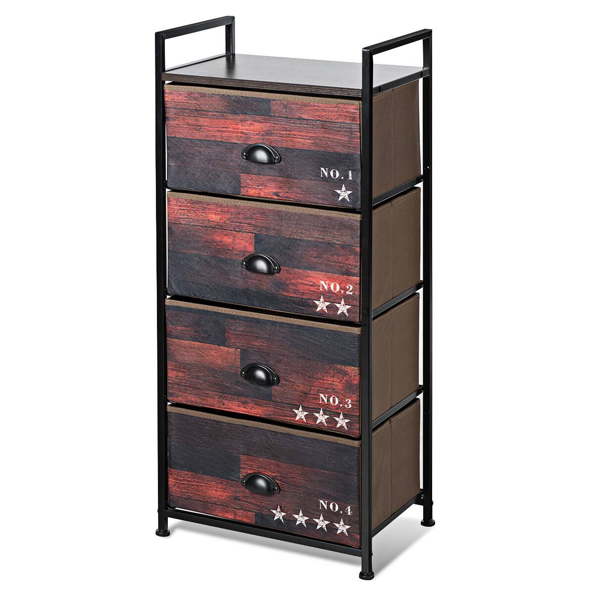 Costway - 4 Drawer Fabric Dresser Storage Tower Nightstand Sturdy Steel Frame Closet - Brown/Black