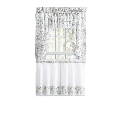 Front. Ellis Curtain - Ellis Country Floral Small Scale 1.5" Rod Pocket Floral Pattern with Ruffle Lace Edge Valance 52"x12" Multicolor - Multicolor.