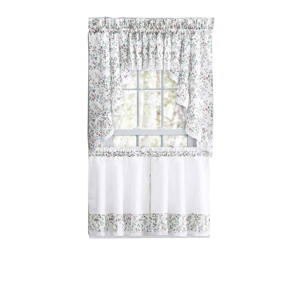 Front. Ellis Curtain - Ellis Country Floral Small Scale 1.5" Rod Pocket Floral Pattern with Ruffle Lace Edge Valance 52"x12" Multicolor - Multicolor.