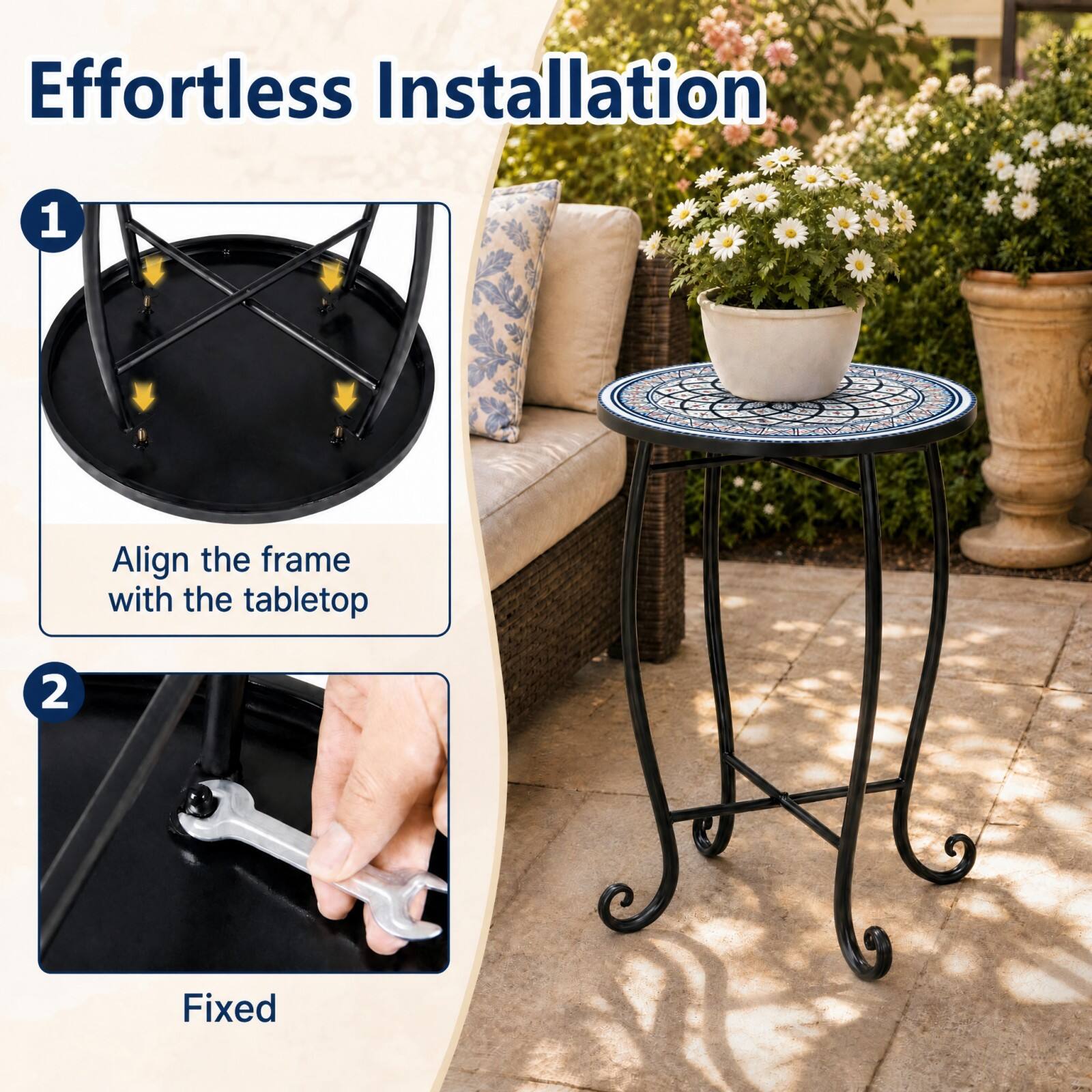 Effortless Installation

1. Align the frame with the tabletop
2. Fixed