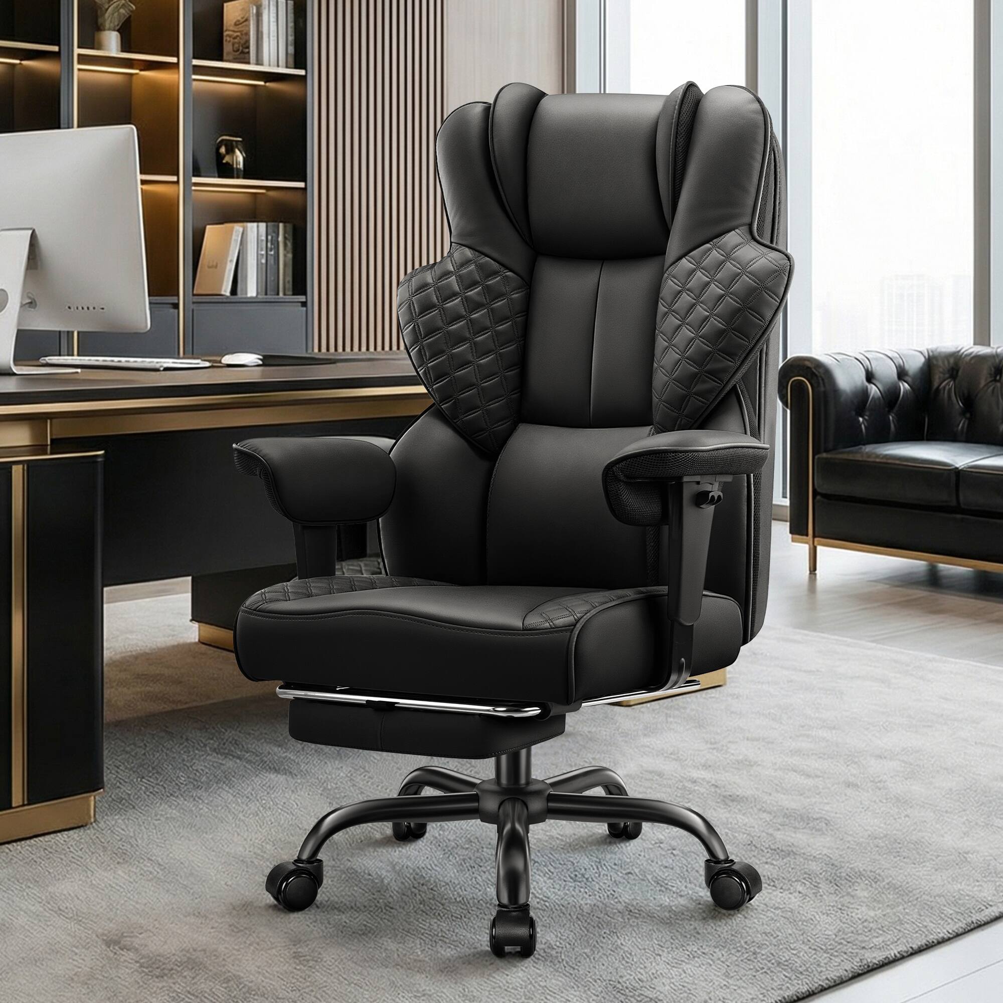 Alt View 7. KERDOM - 500lb Big & Tall Ergonomic Executive Office Chair with Footrest, PU Leather Computer Gaming Chair with 4D Lumbar Support - Black.