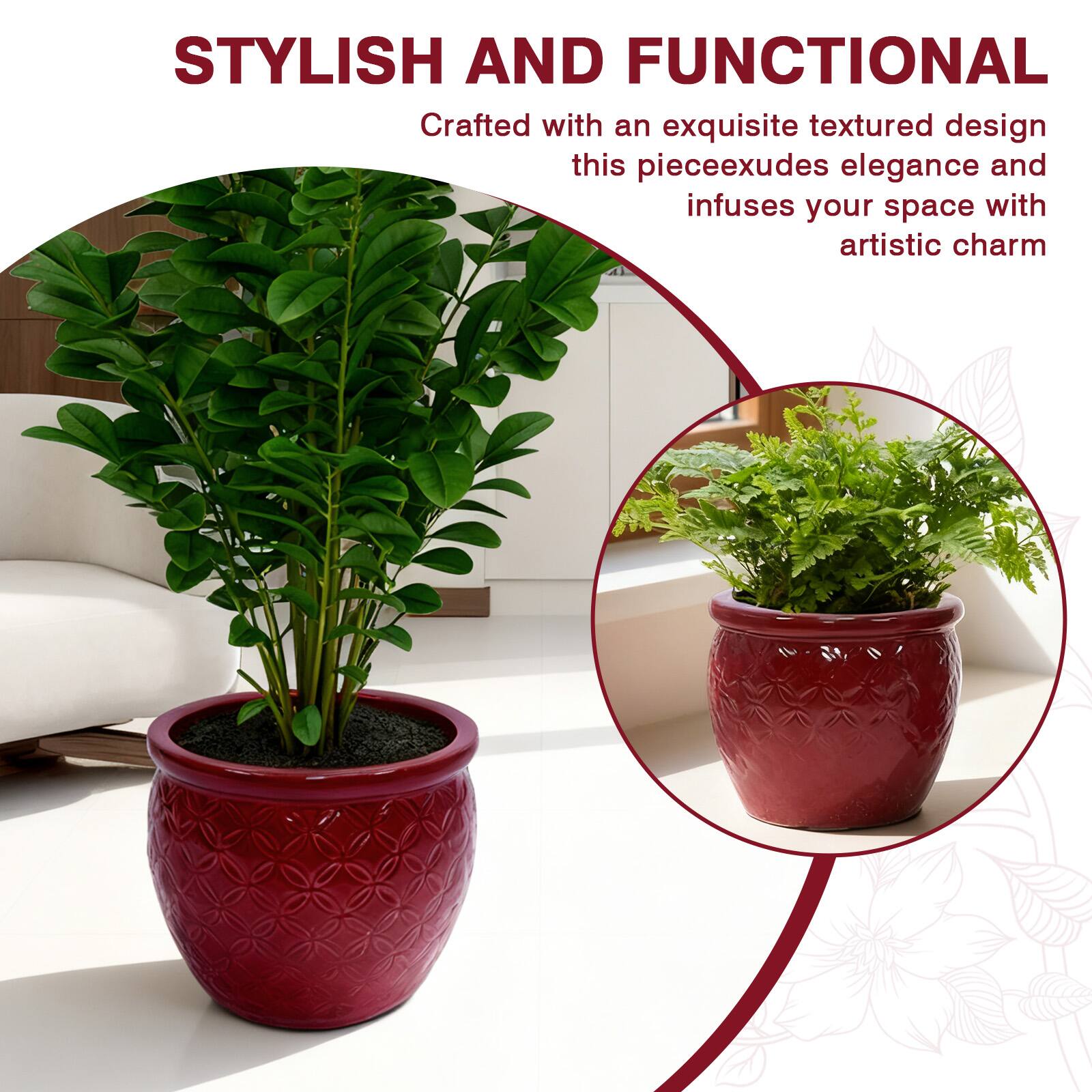 STYLISH AND FUNCTIONAL  
Crafted with an exquisite textured design, this piece exudes elegance and infuses your space with artistic charm