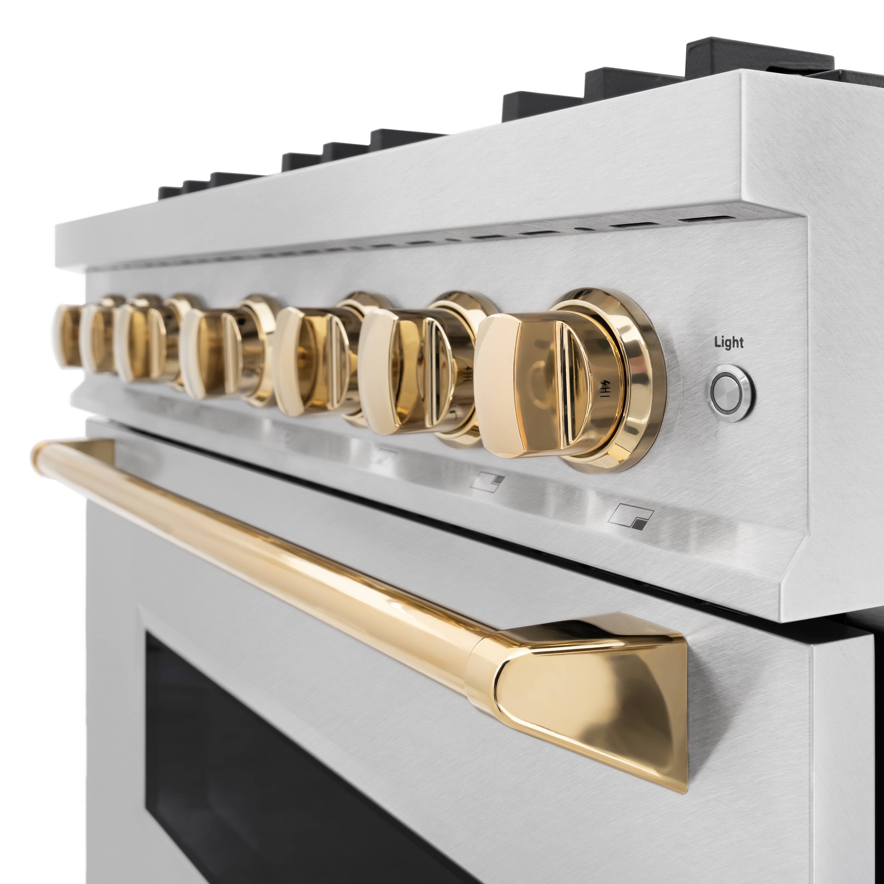 Alt View 12. ZLINE - ZLINE Autograph 36 in. Classic Dual Fuel Satin Steel Range w/ 6 Burners & Gold Accents (CDRSZ-36-G) - Stainless Steel.