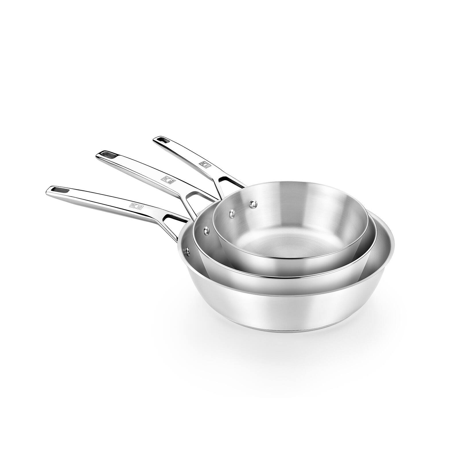 Alt View 3. BRA Cookware - Signature Stainless Steel Professional Deep High Side Frypan, 8-Inch - Silver.