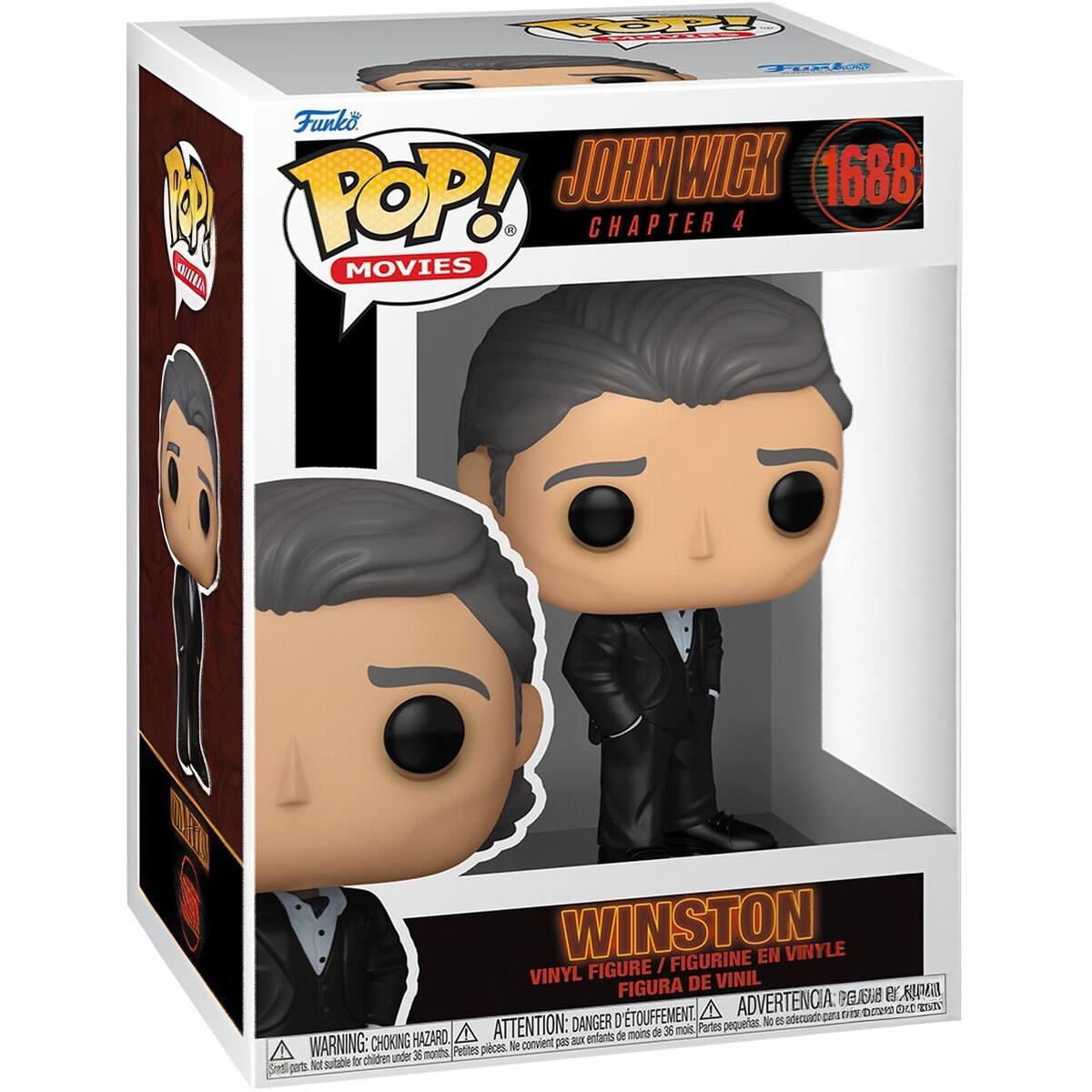 Cpp RE Funko POP! JOHN WICK 1688 1 CHAPTER 4 WIlI MOVIES WINSTON FIGURINE EN VINYLE FIGURE / VINYL DE VINIL FIGURA PE BCR D'TOUFFEMENT. A ADVERTENCIA: cna  DORS DLD ZIN DANGER pequertas. No a adettado HAZARD. A ATTENTION: ax entants de moins de 36 mois Partes WARNING: CHOKING Petites pieces. Ne convient pes chidren under 36 morths Not subabie T Sirl pats