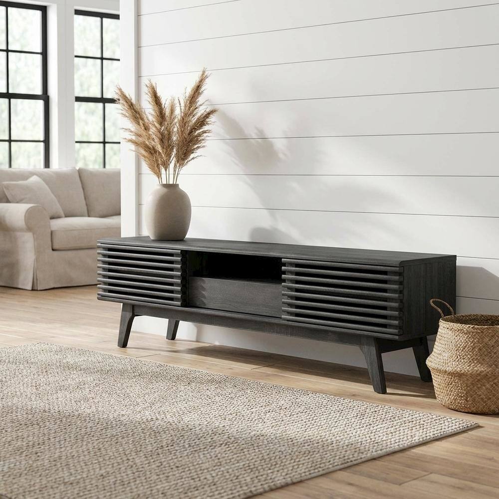 Angle. FurniFact - Gray wood TV stand with sleek design and spacious storage - Gray.