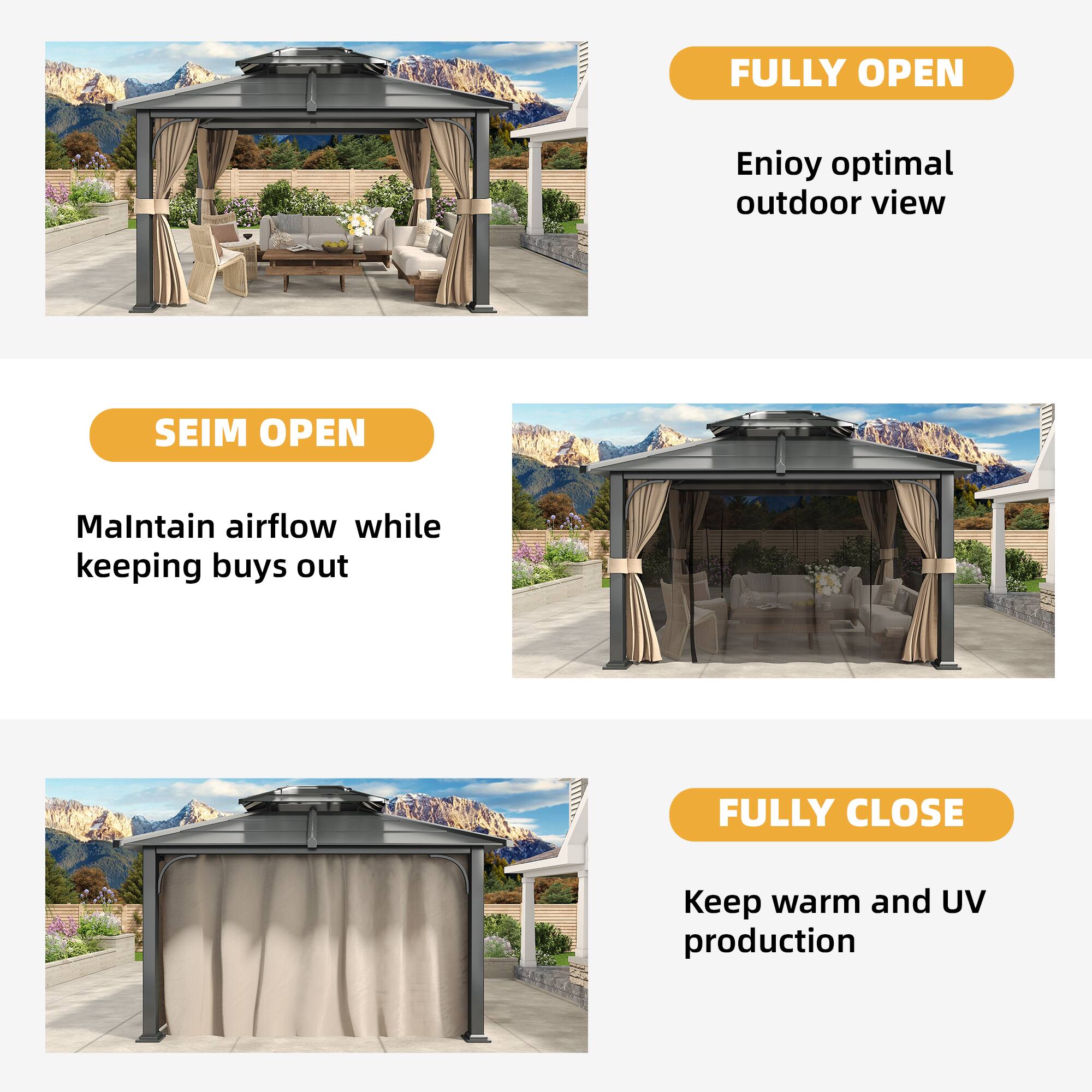 U HOMY Anti Rust Iron Hardtop Gazebo | All Weather Enclosed Sun