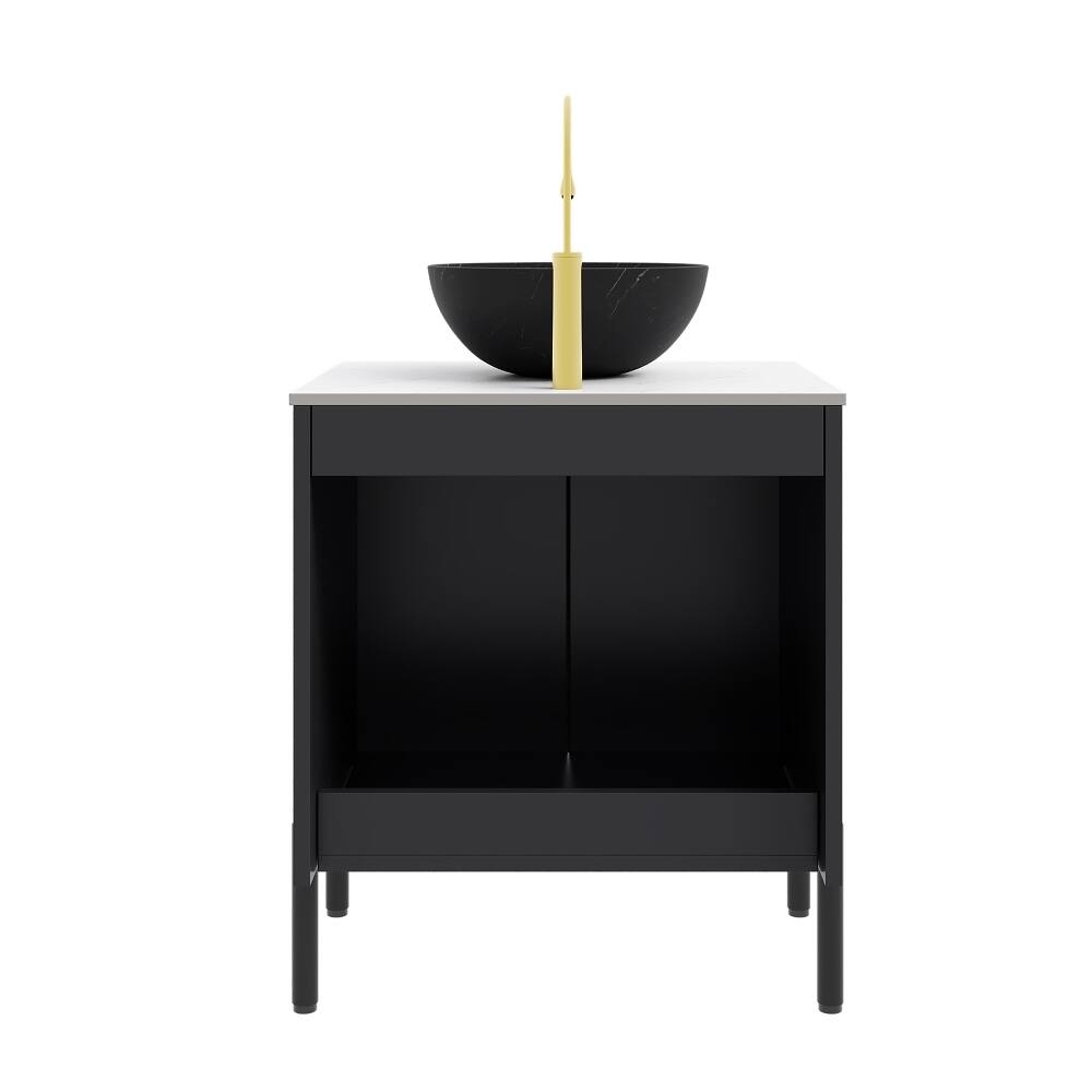 Back. Loheer - Loheer 24 inch bathroom vanity with sink freestanding bathroom storage cabinet Modern Black - Black.