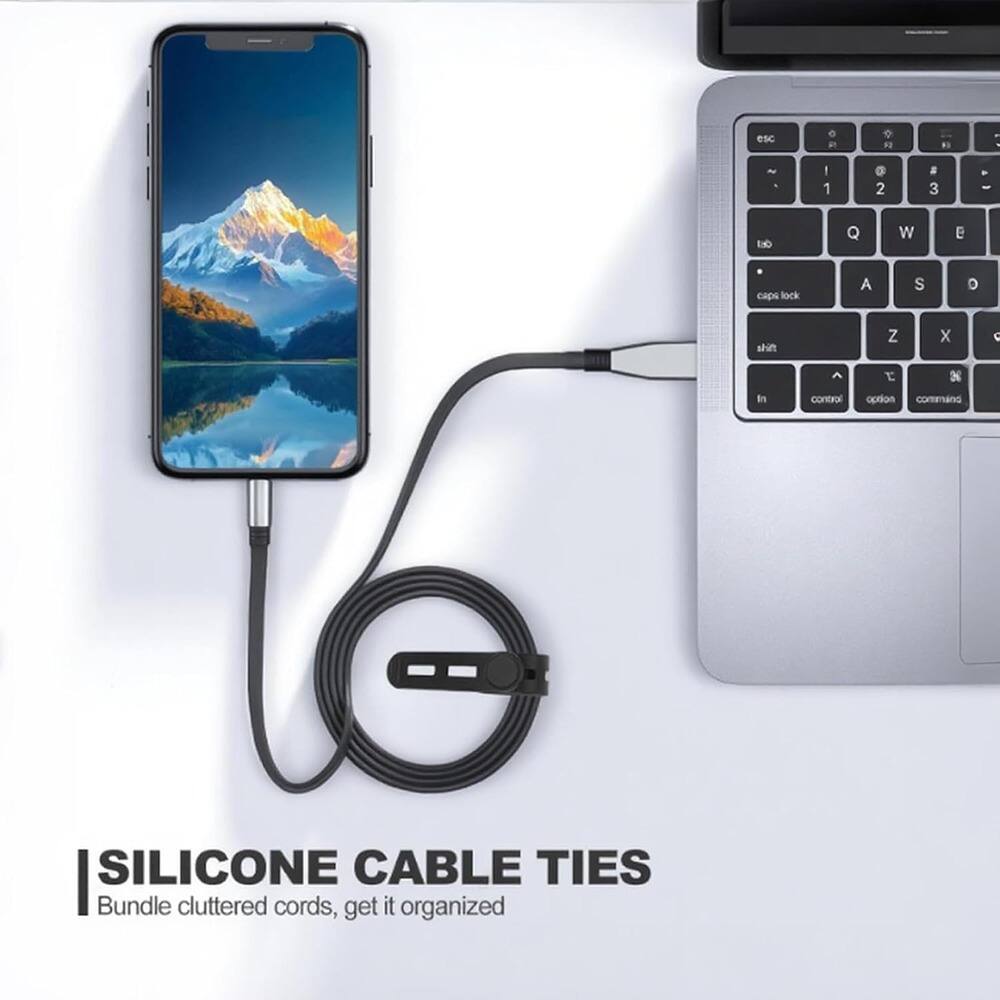 Sure, here is the corrected and grouped text from the image:

---

**SILICONE CABLE TIES**

Bundle cluttered cords, get it organized

---

**Keyboard Layout:**

- esc
- 1 2 3
- Q W E
- A S D
- Z X C
- shift
- fn control option command

---

**Additional Text:**

- esc .   RI . : ~ . I 1 a 2 a 3 - - del Q W e cape lock A S o shitt Z x  E N in contral opton command

---

This text is grouped and corrected based on the image provided.