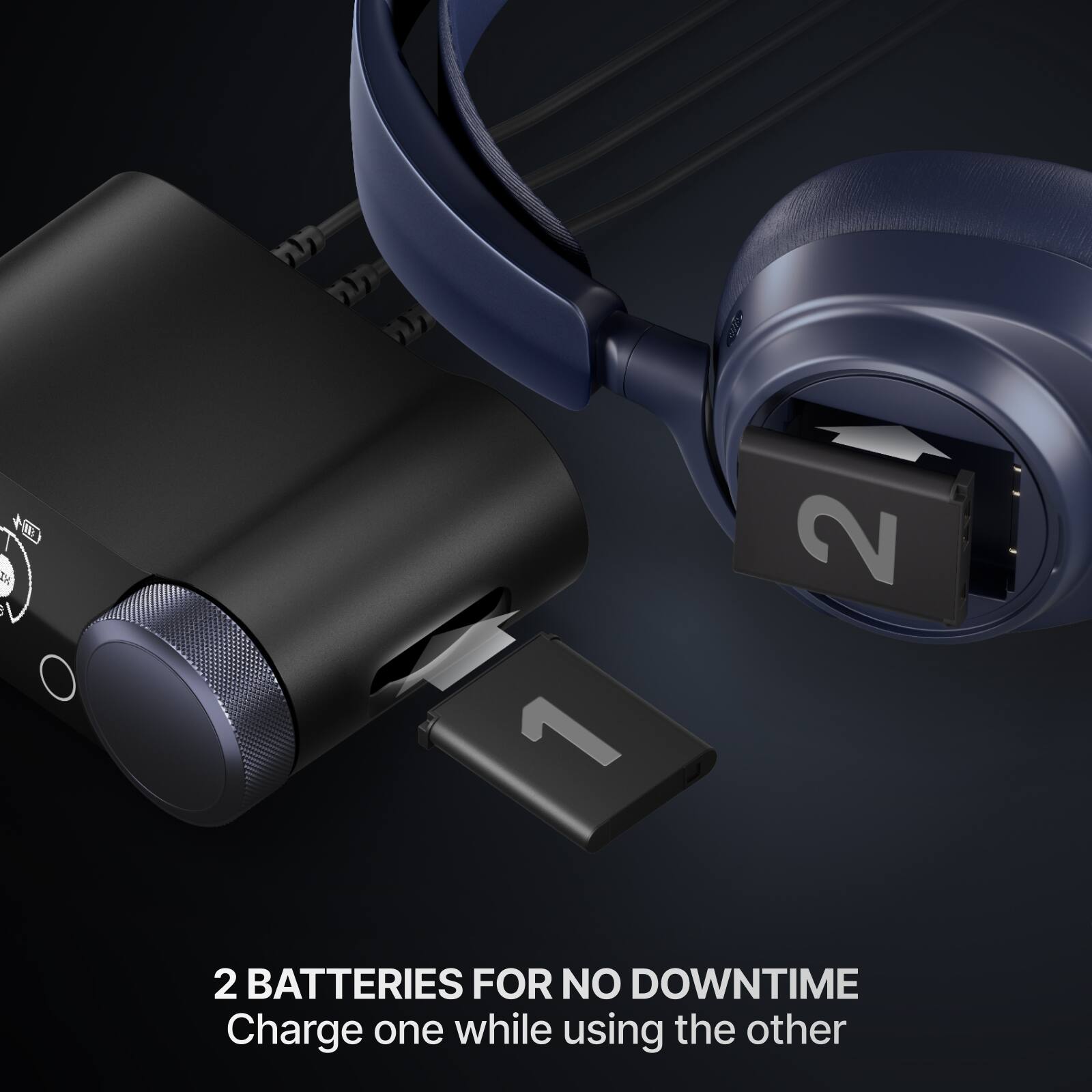 2 BATTERIES FOR NO DOWNTIME  
Charge one while using the other