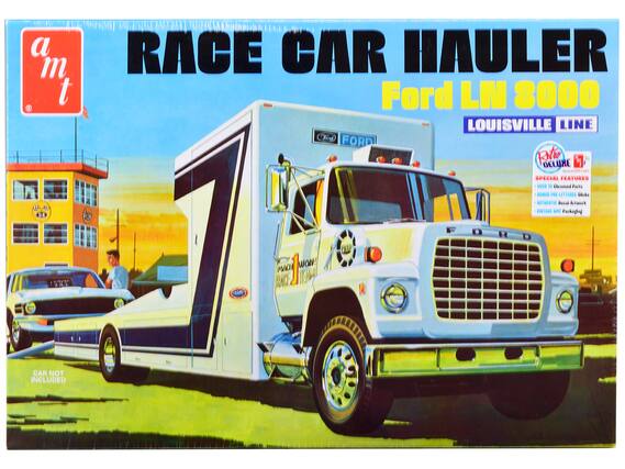RACE CAR HAULER
Ford LN 8000
LOUISVILLE LINE
SPECIAL FEATURES
- OVER 70 Chromed Parts
- BONUS PRE-LETTERED Sticks
- AUTHENTIC Decal Artwork
- VINTAGE AMI Packaging
CAR NOT INCLUDED